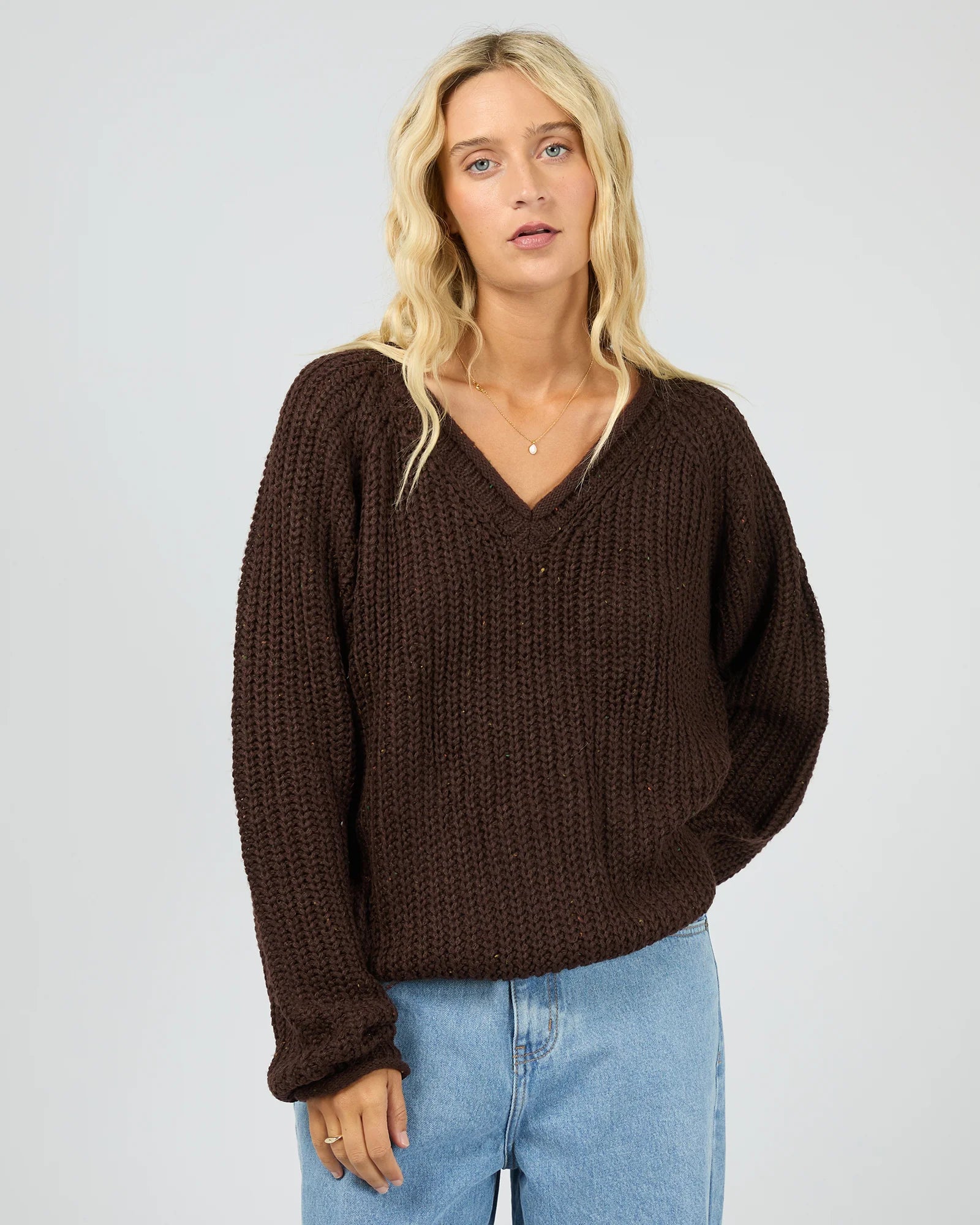Hali V Neck Knit - Brown