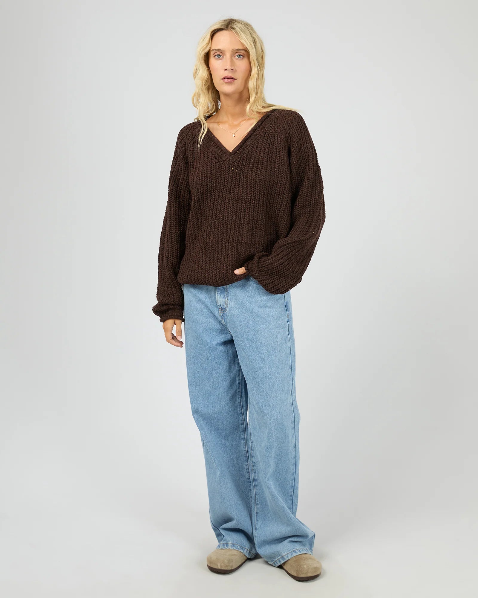 Hali V Neck Knit - Brown