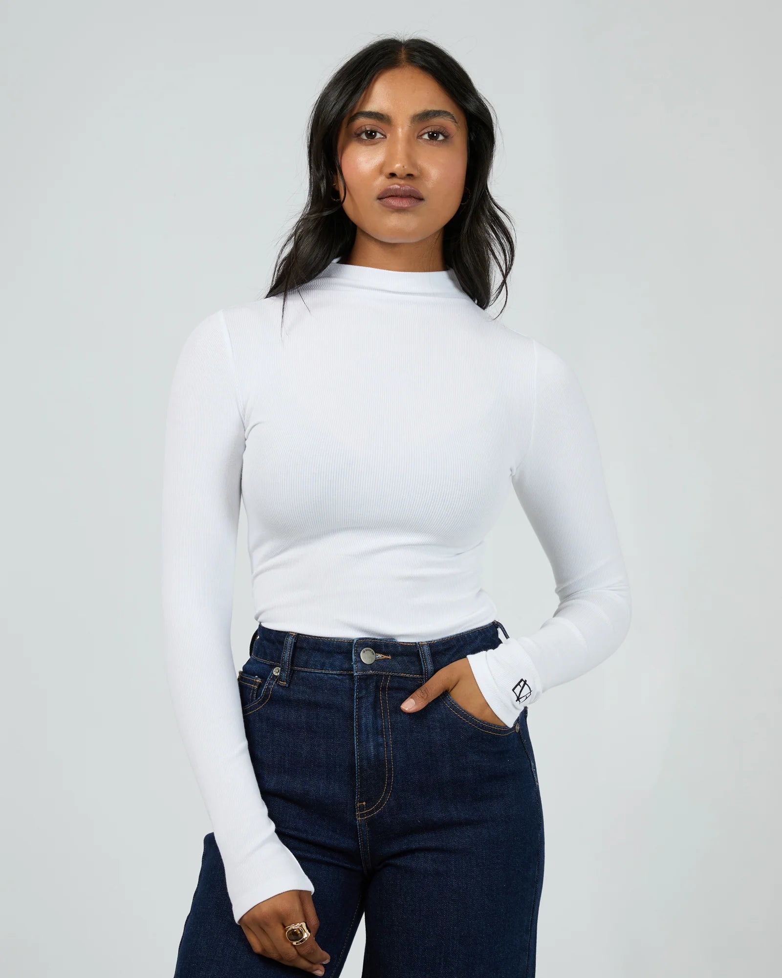 Icon Mock Neck L/S Top - White