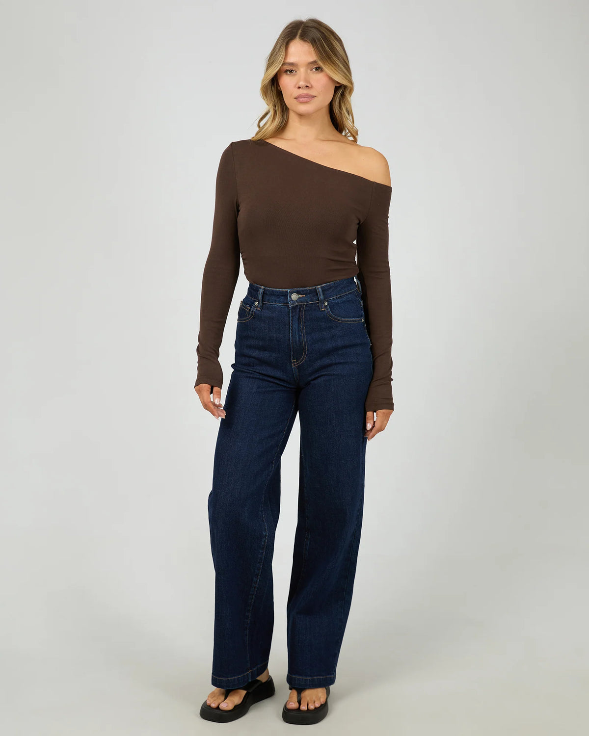 Kylie Off Shoulder L/S Top - Choc