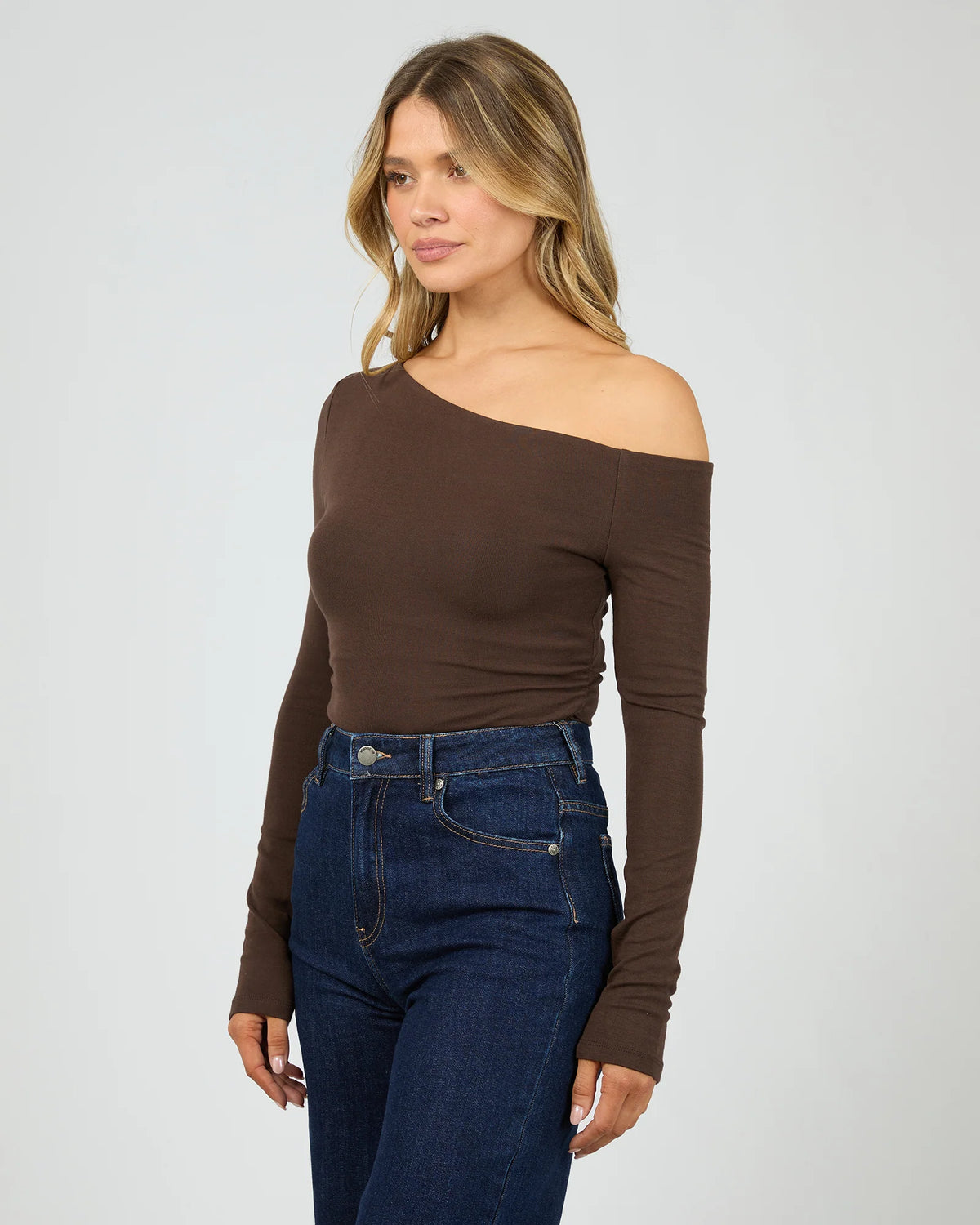 Kylie Off Shoulder L/S Top - Choc