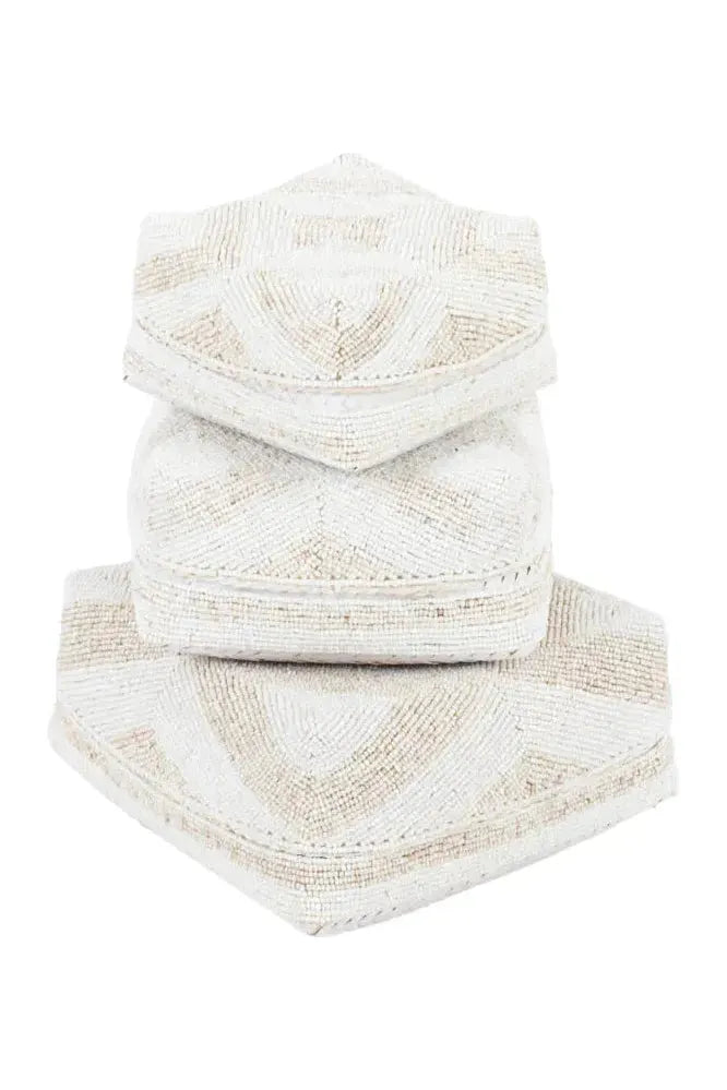 Tribal beaded box - white natural