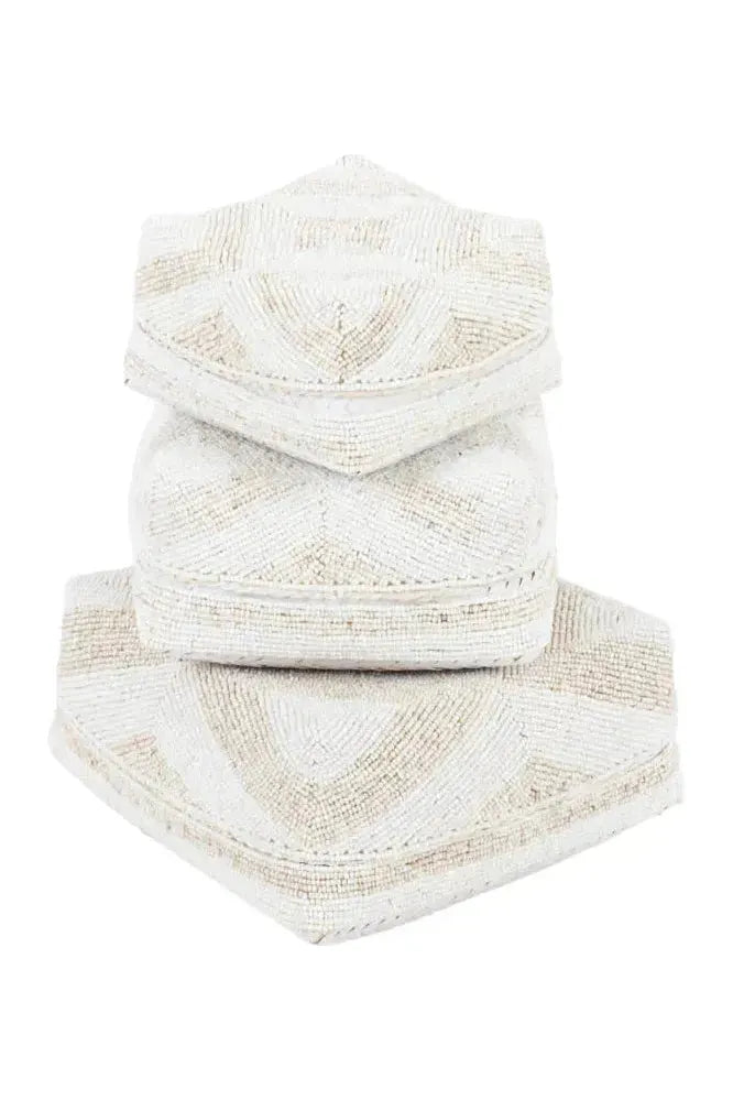 Cowrie Beaded Box - White Natural