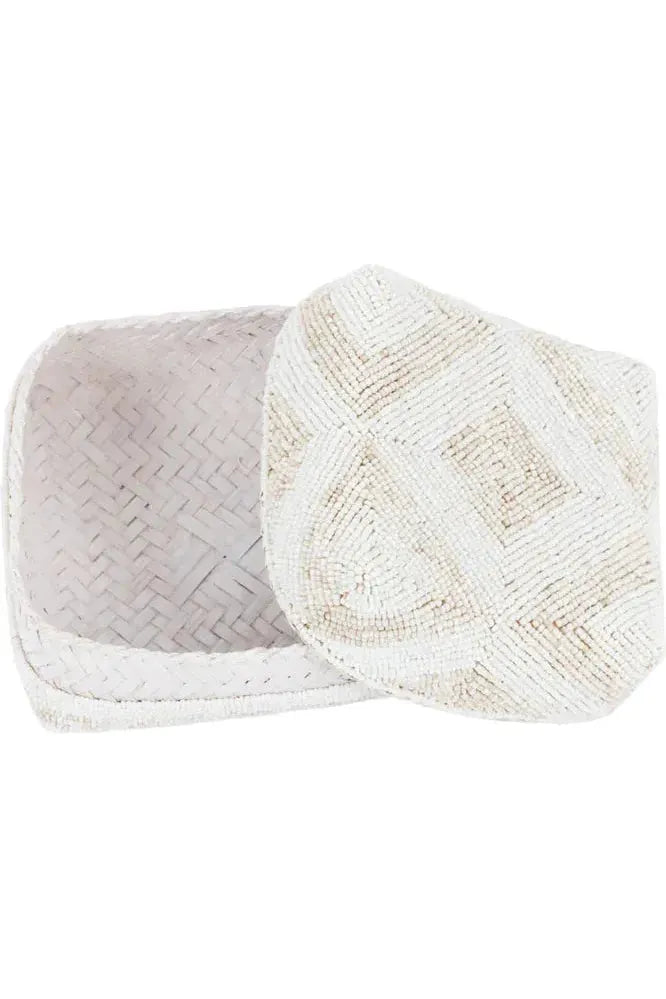 Tribal beaded box - white natural