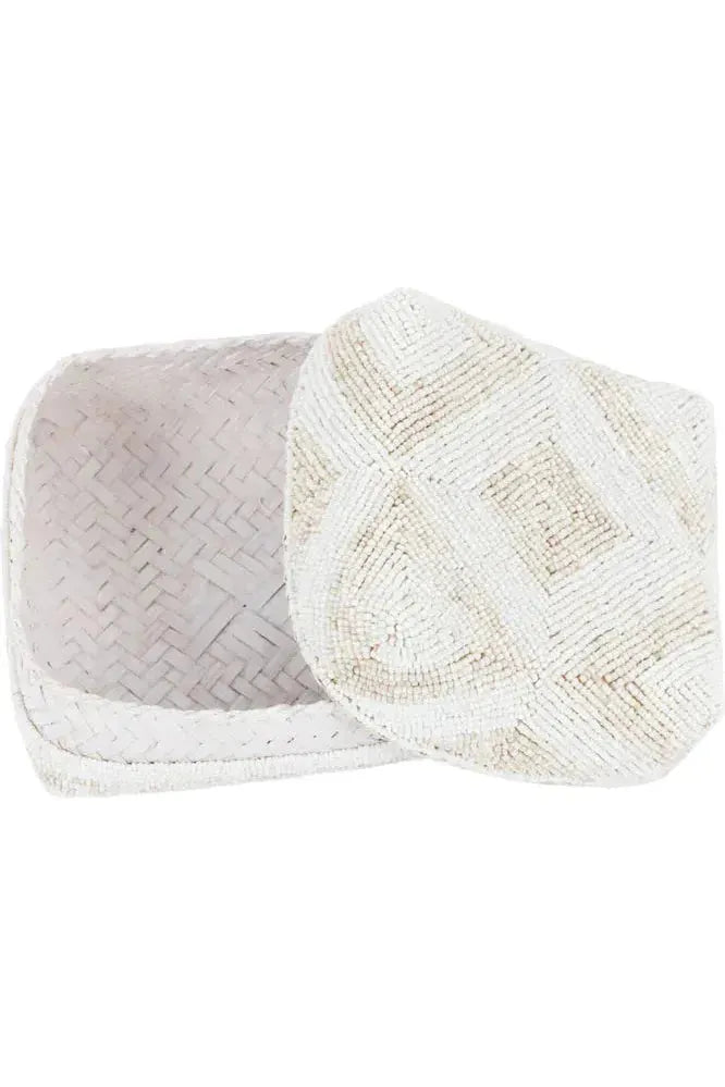 Cowrie Beaded Box - White Natural