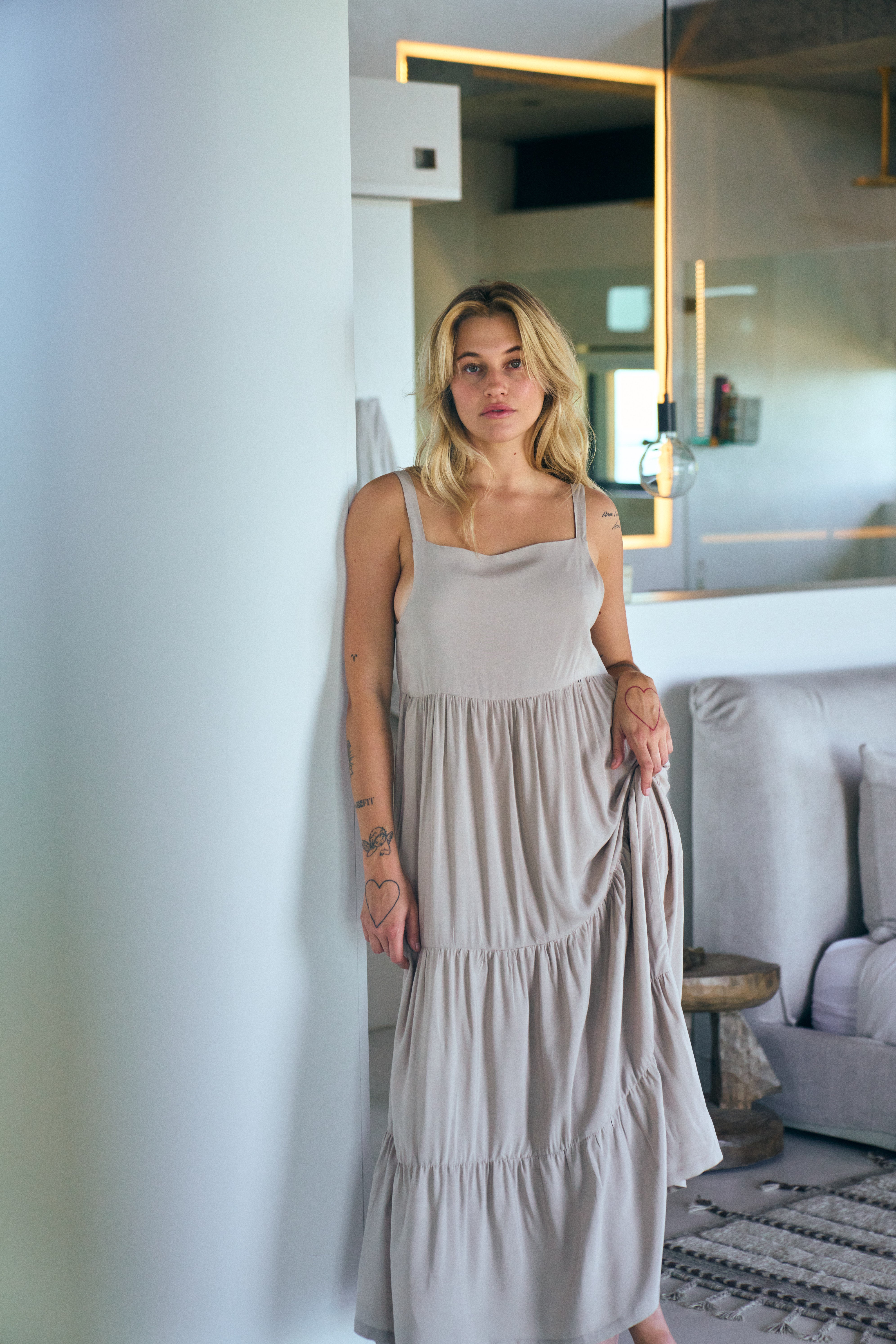 Boho Tiered Dress - Taupe