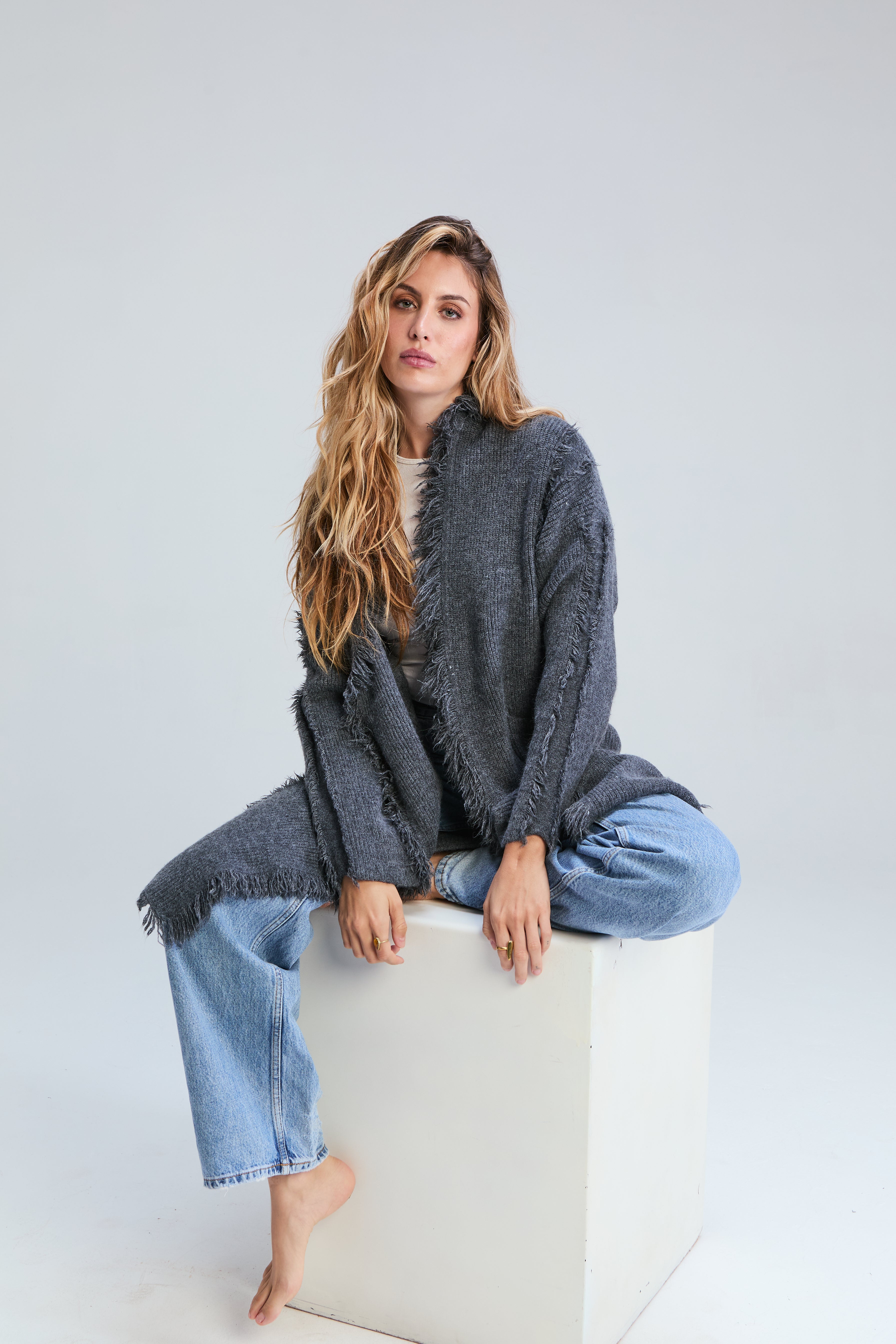 Sorrento Fringed Cardi - Storm Grey