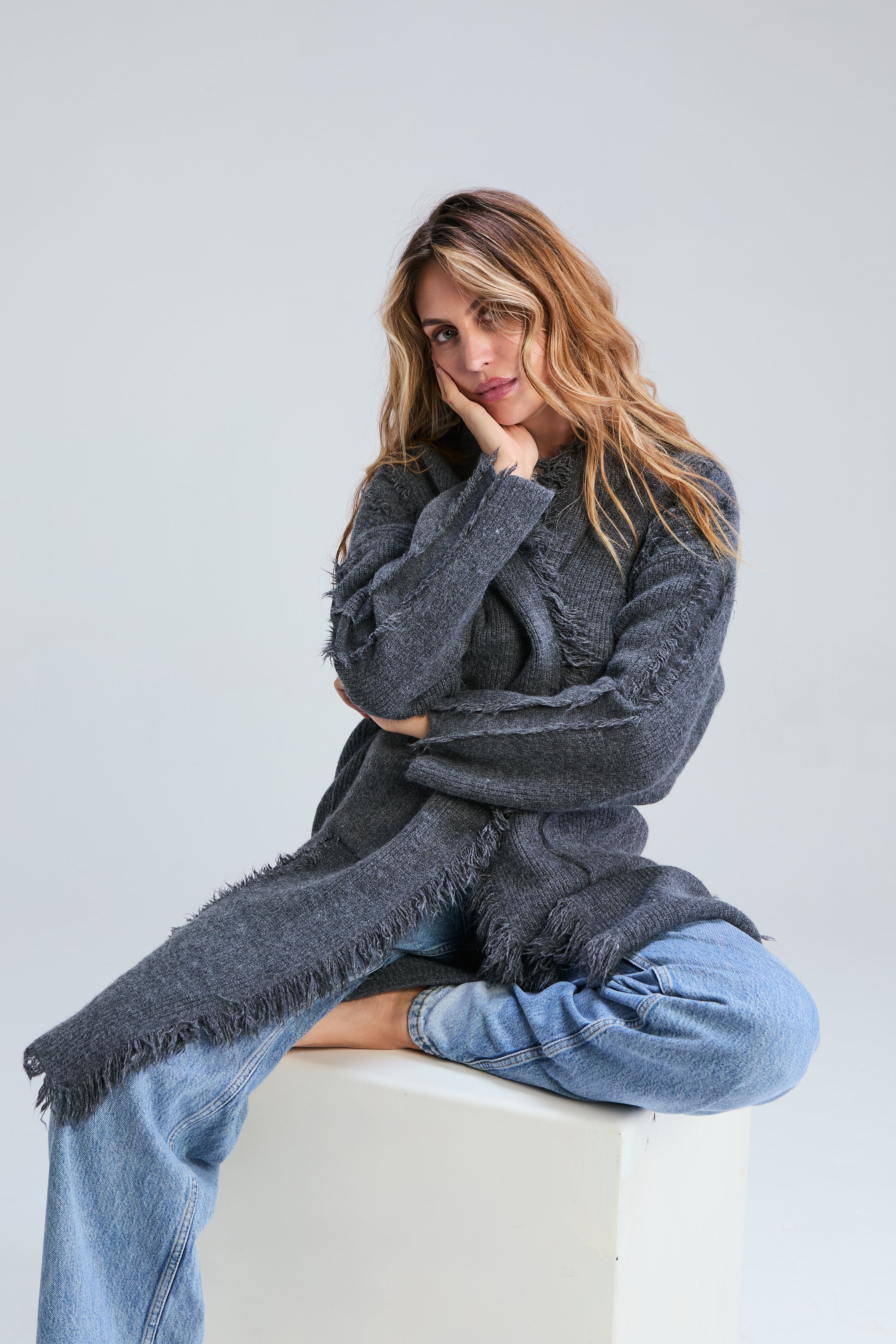 Sorrento Fringed Cardi - Storm Grey