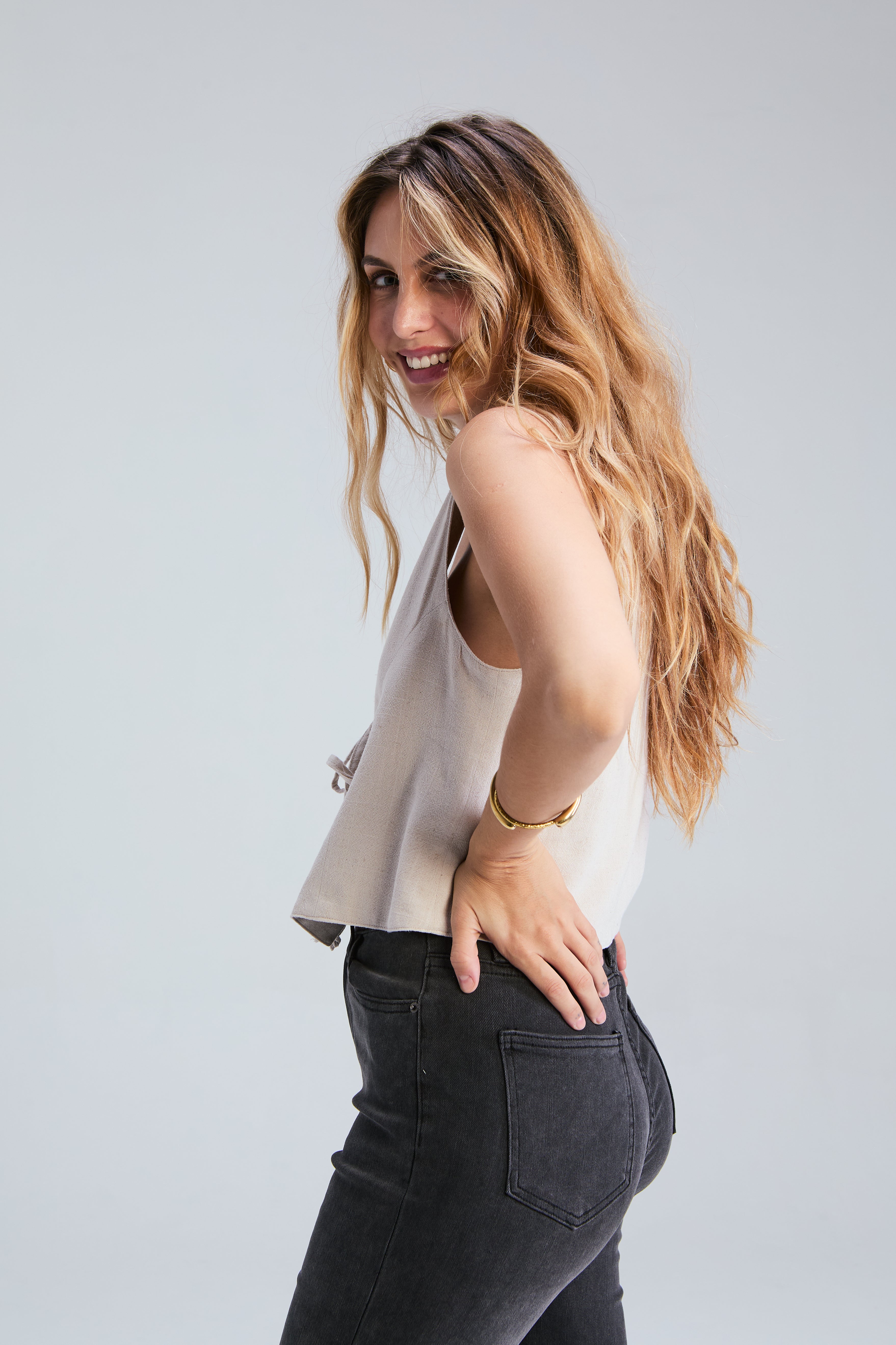 Loop Tie Waistcoat - Oatmeal