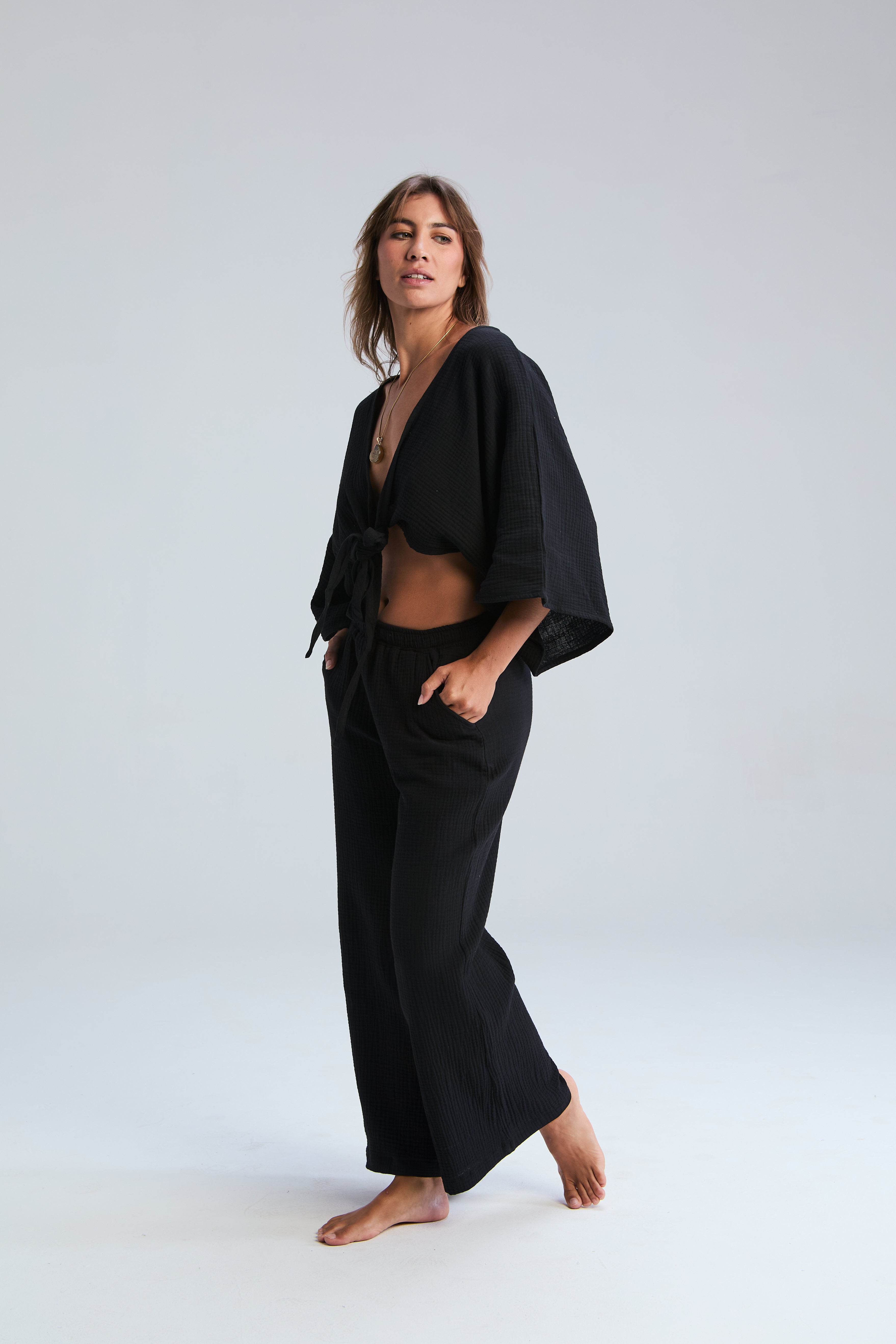 Kaia Wrap Tie Top - Black