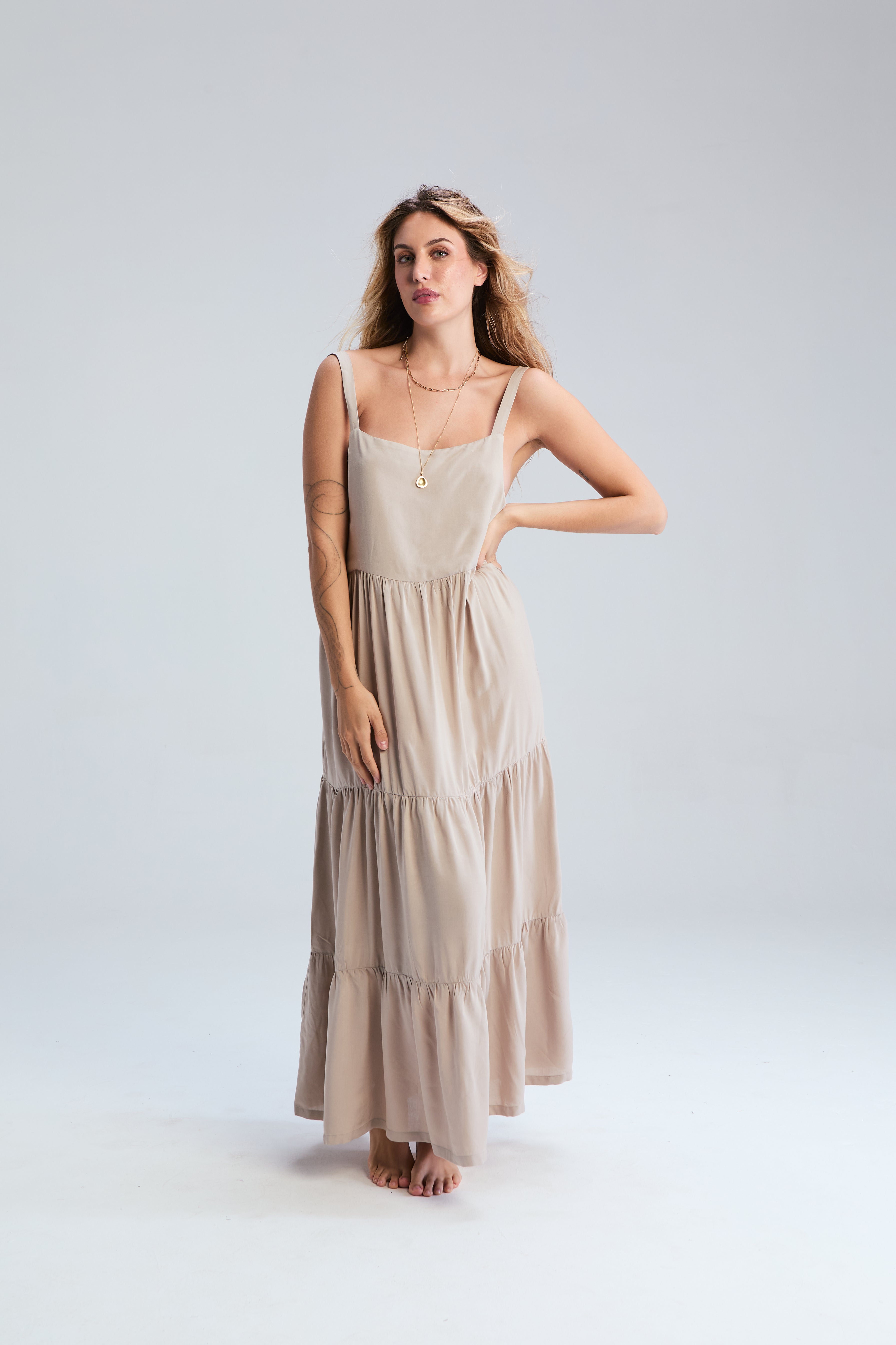 Boho Tiered Dress - Taupe