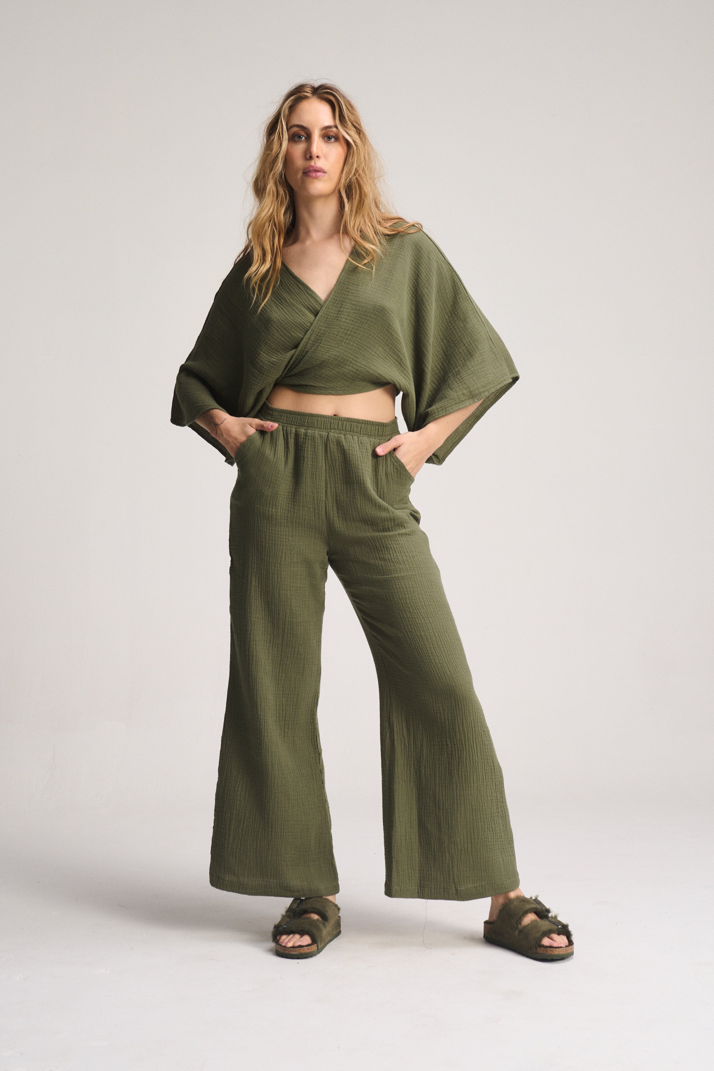 Kaia Wide Leg Pants - Olive