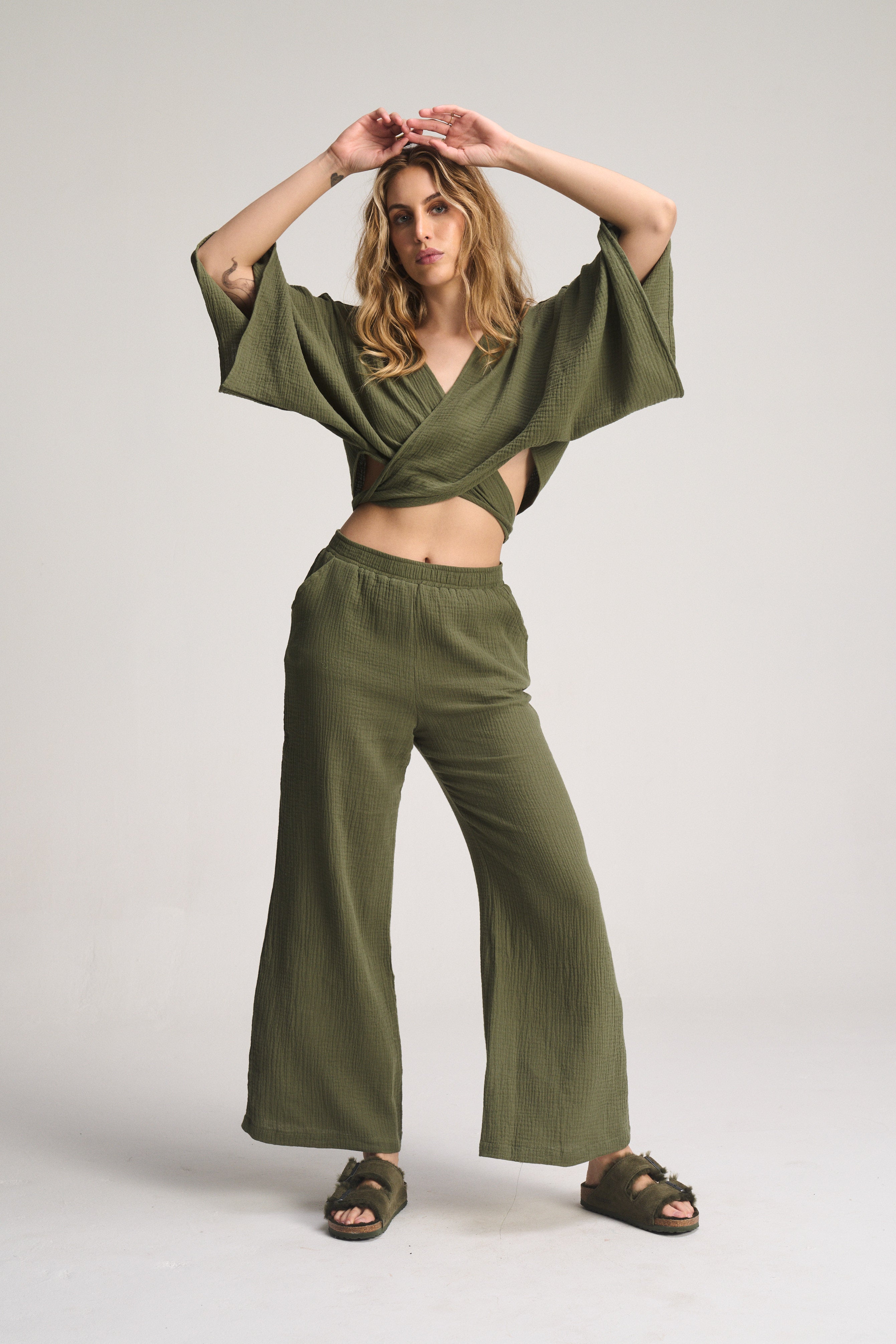 Kaia Wide Leg Pants - Olive