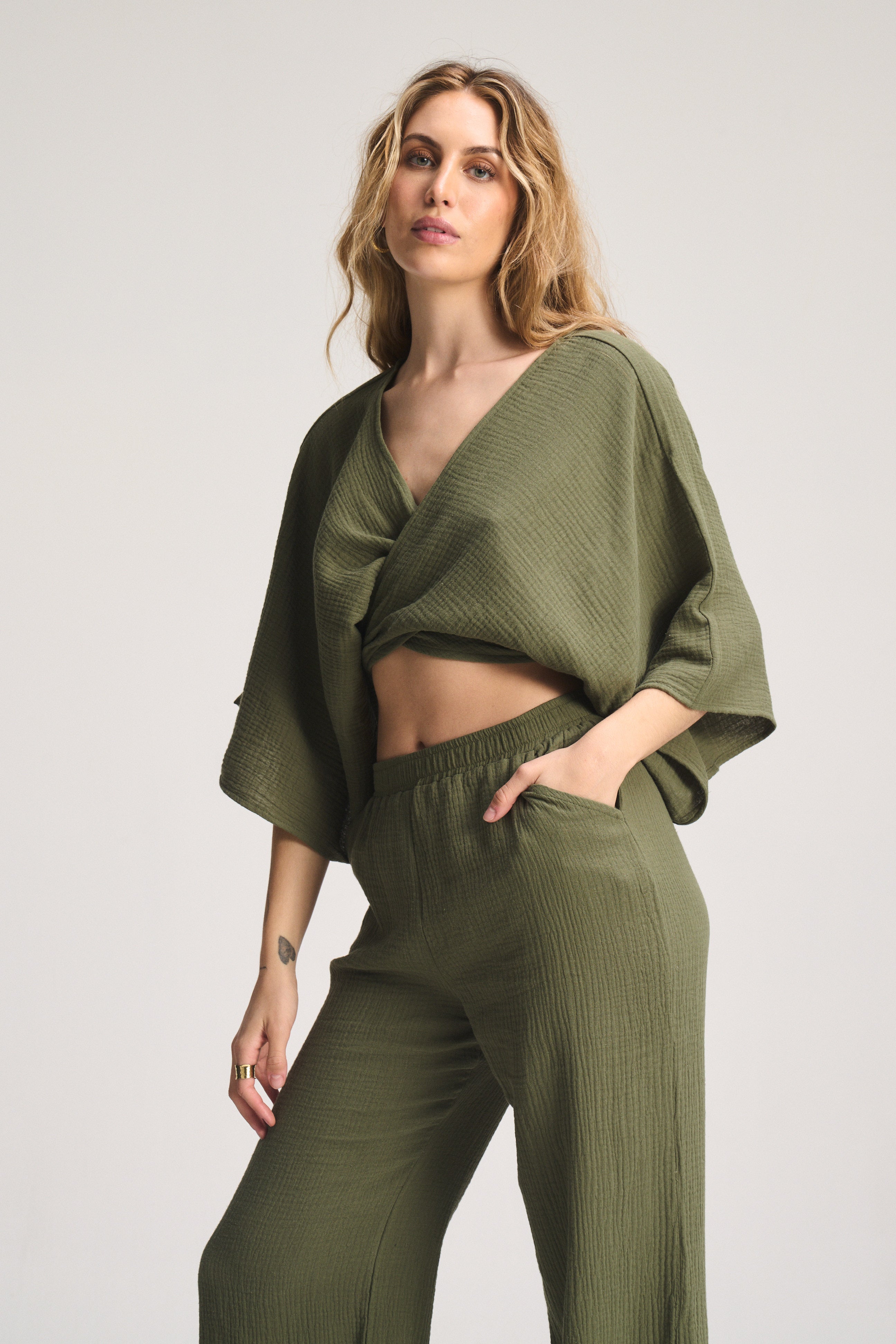 Kaia Wide Leg Pants - Olive