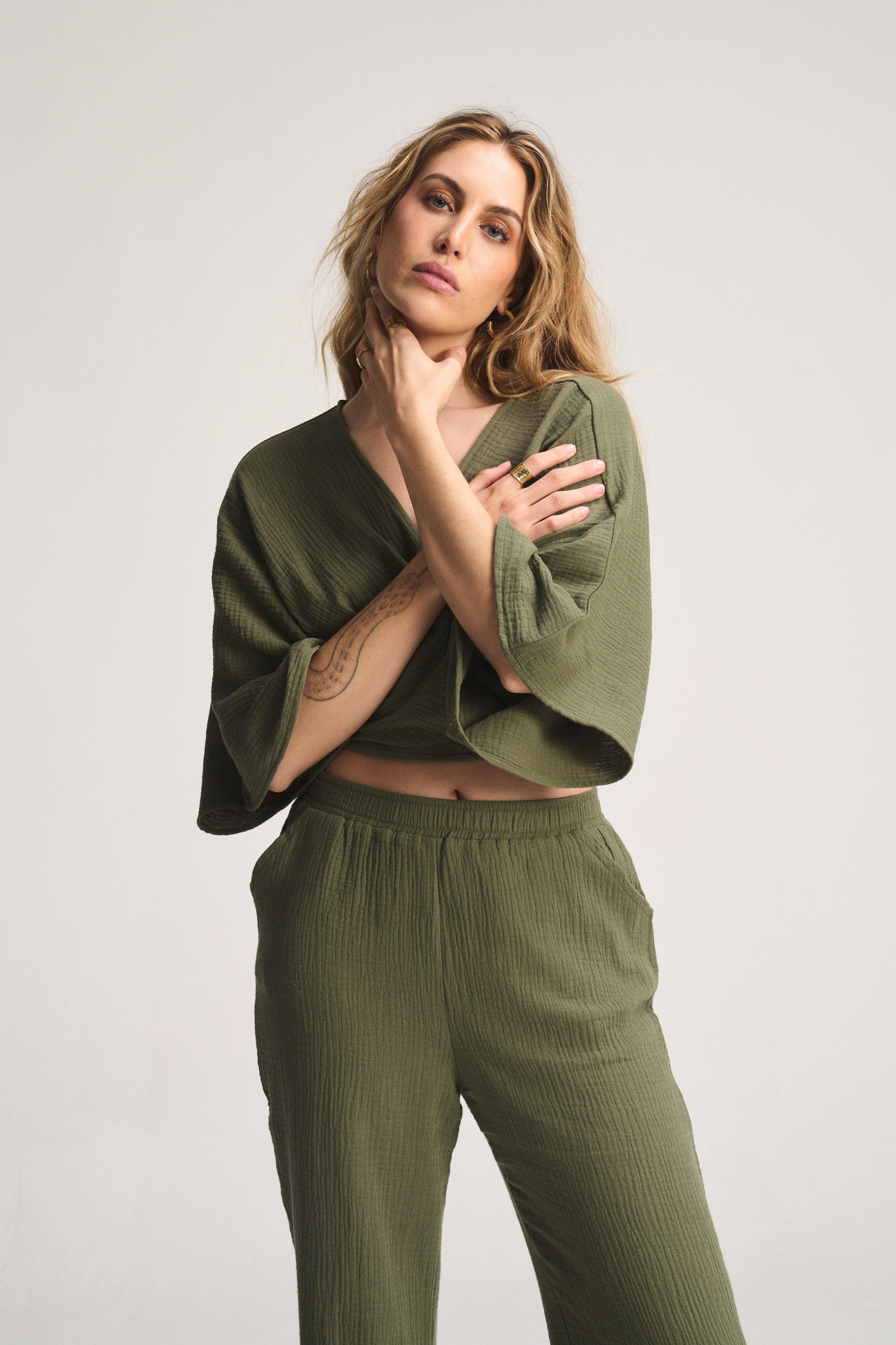 Kaia Wide Leg Pants - Olive