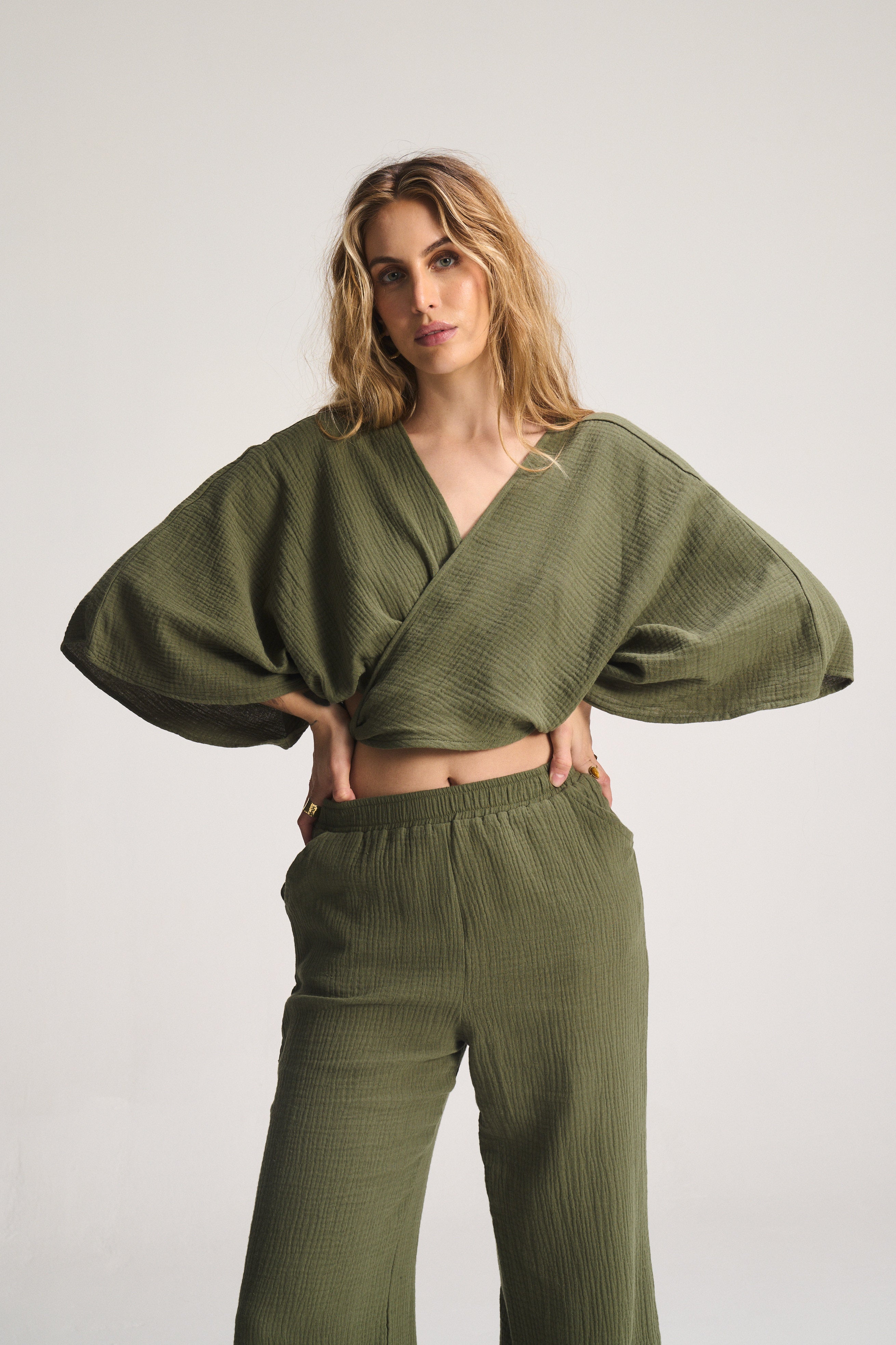 Kaia Wide Leg Pants - Olive