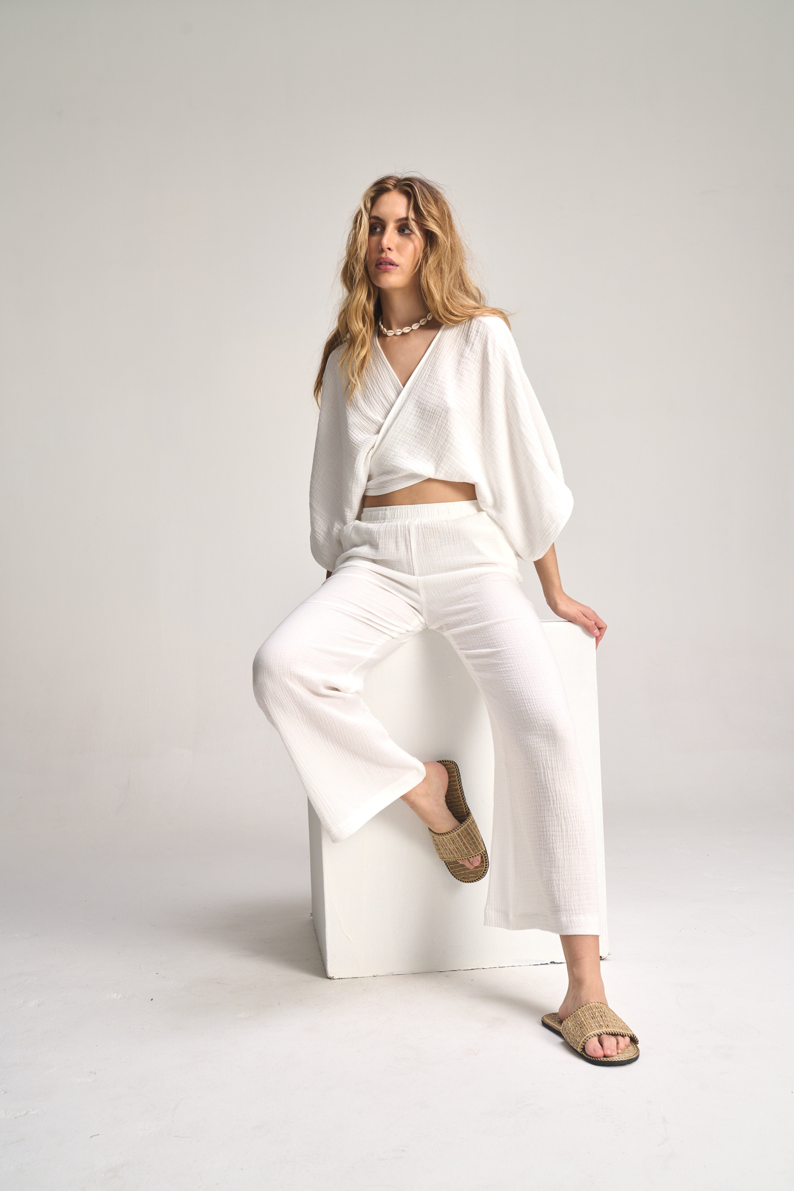 Kaia Wide Leg Pants - White