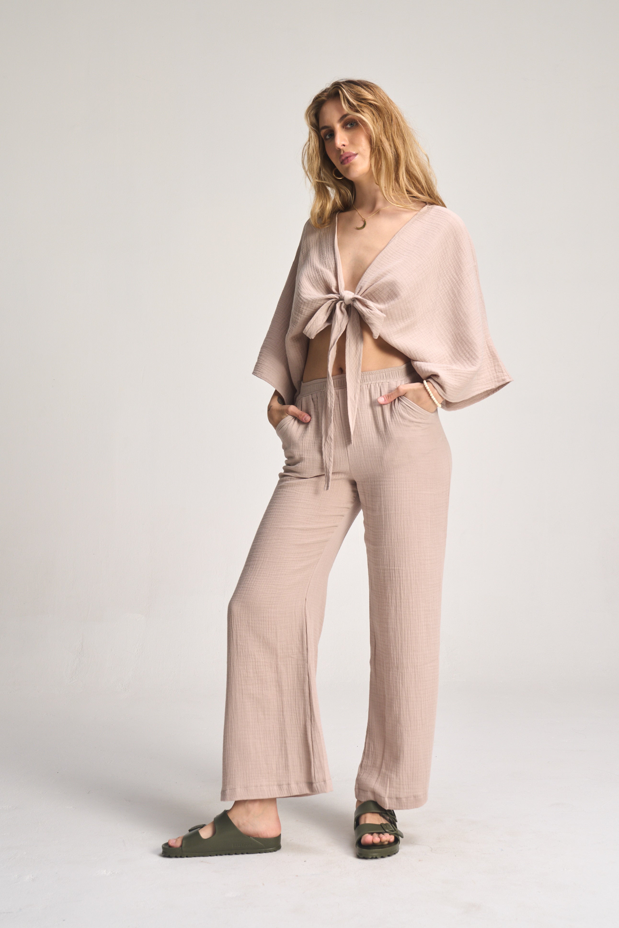 Kaia Wide Leg Pants - Stone