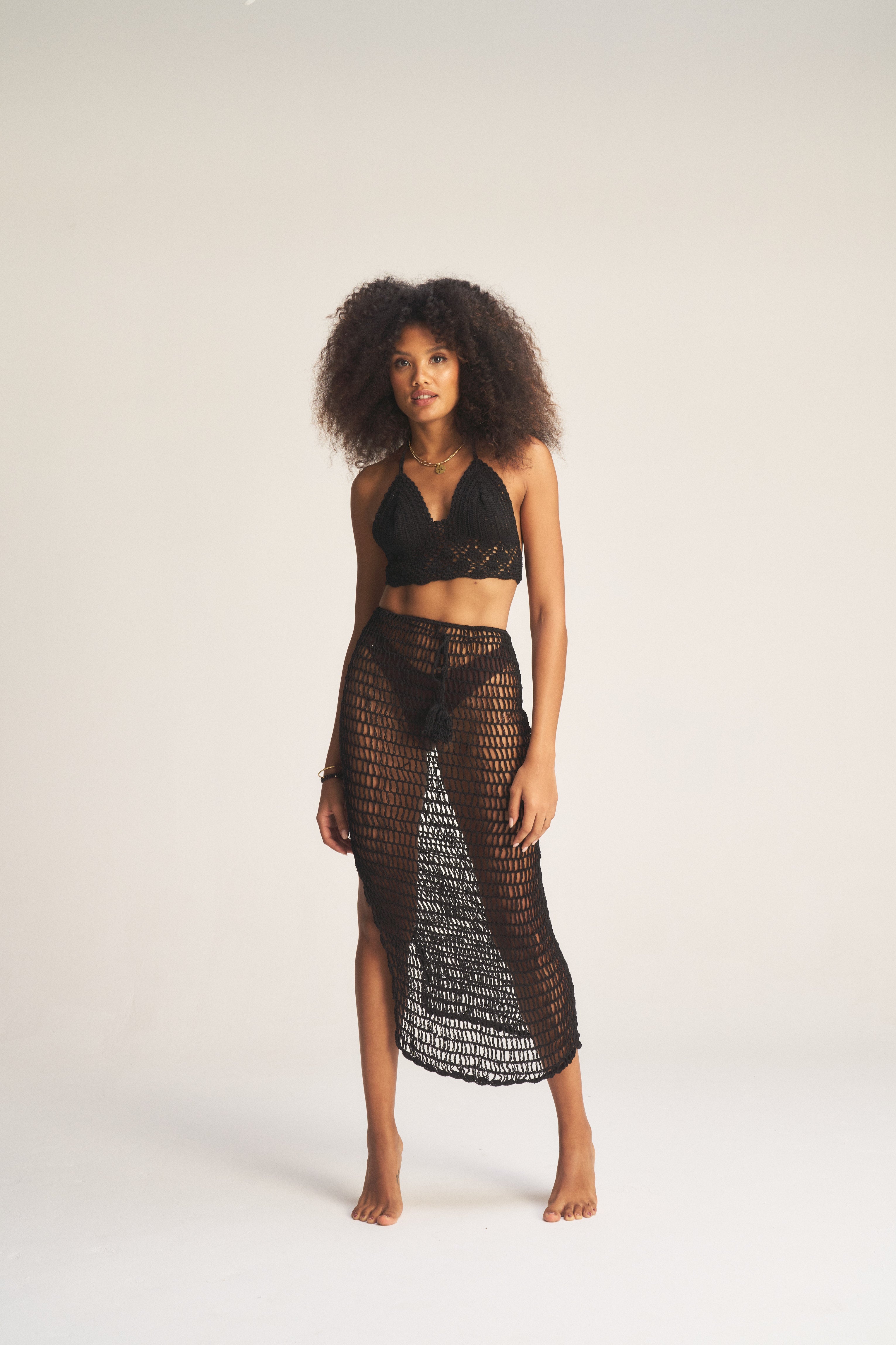 Crochet Midi Skirt - Black