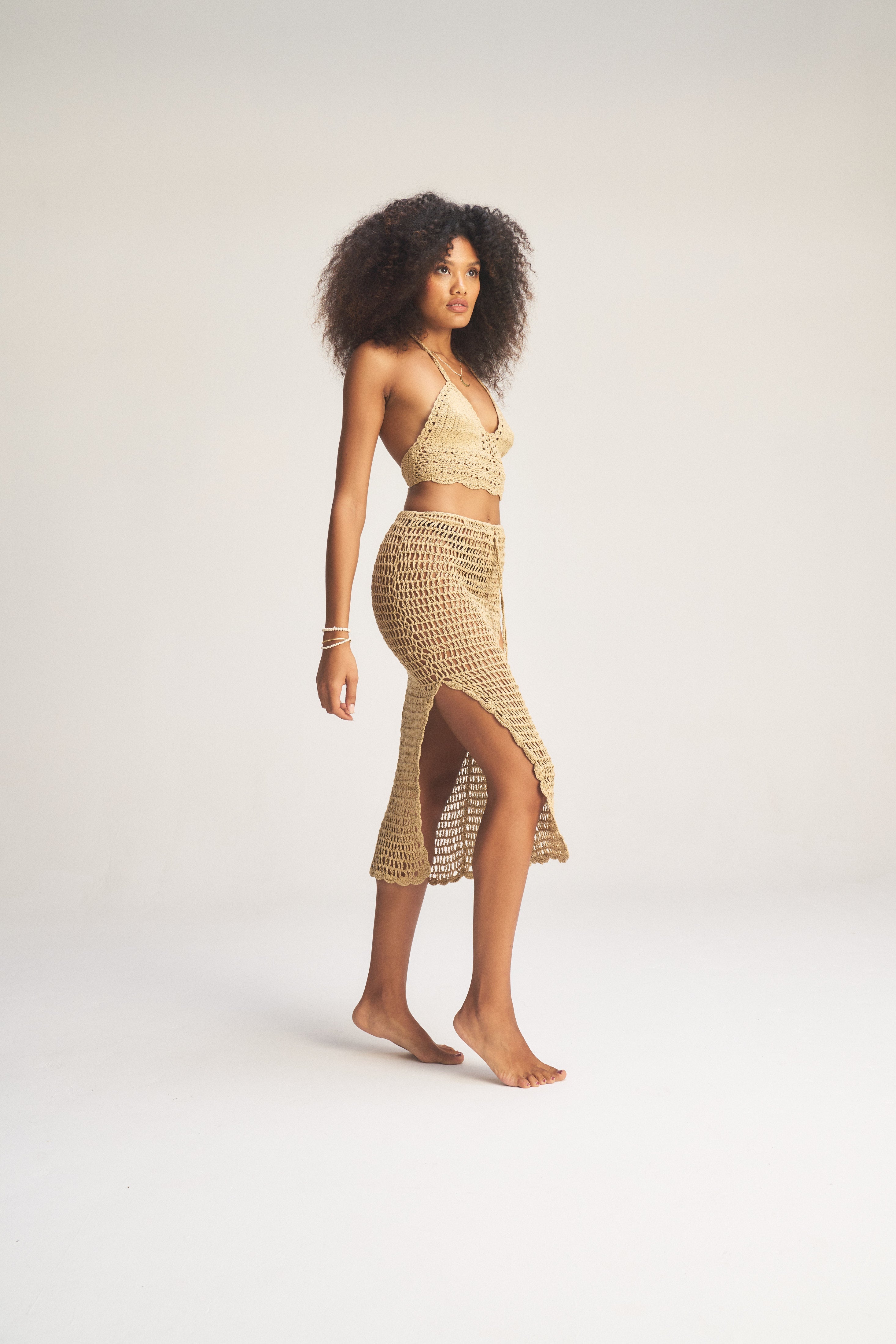 Crochet Midi Skirt - Sand