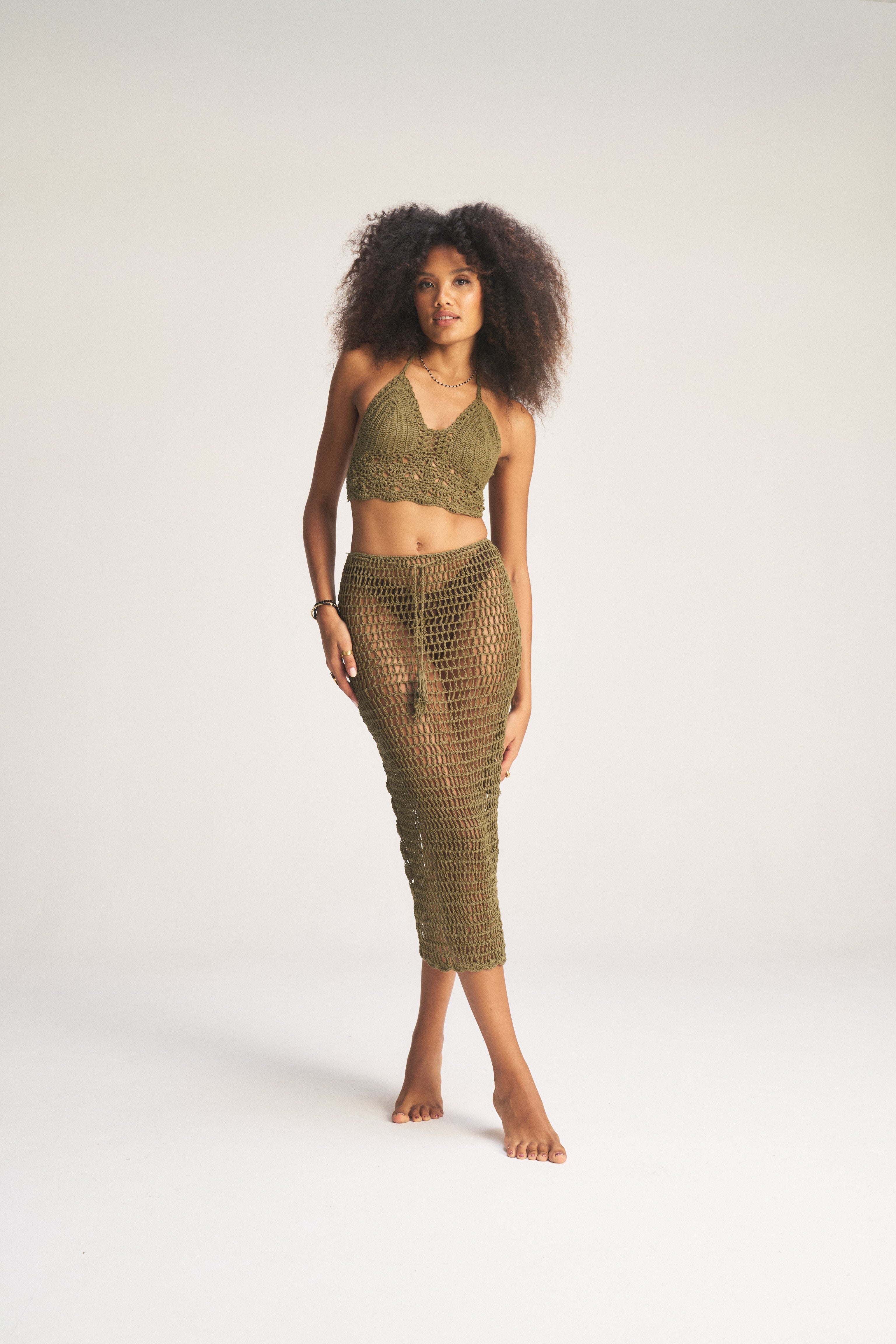 Crochet Midi Skirt - Olive