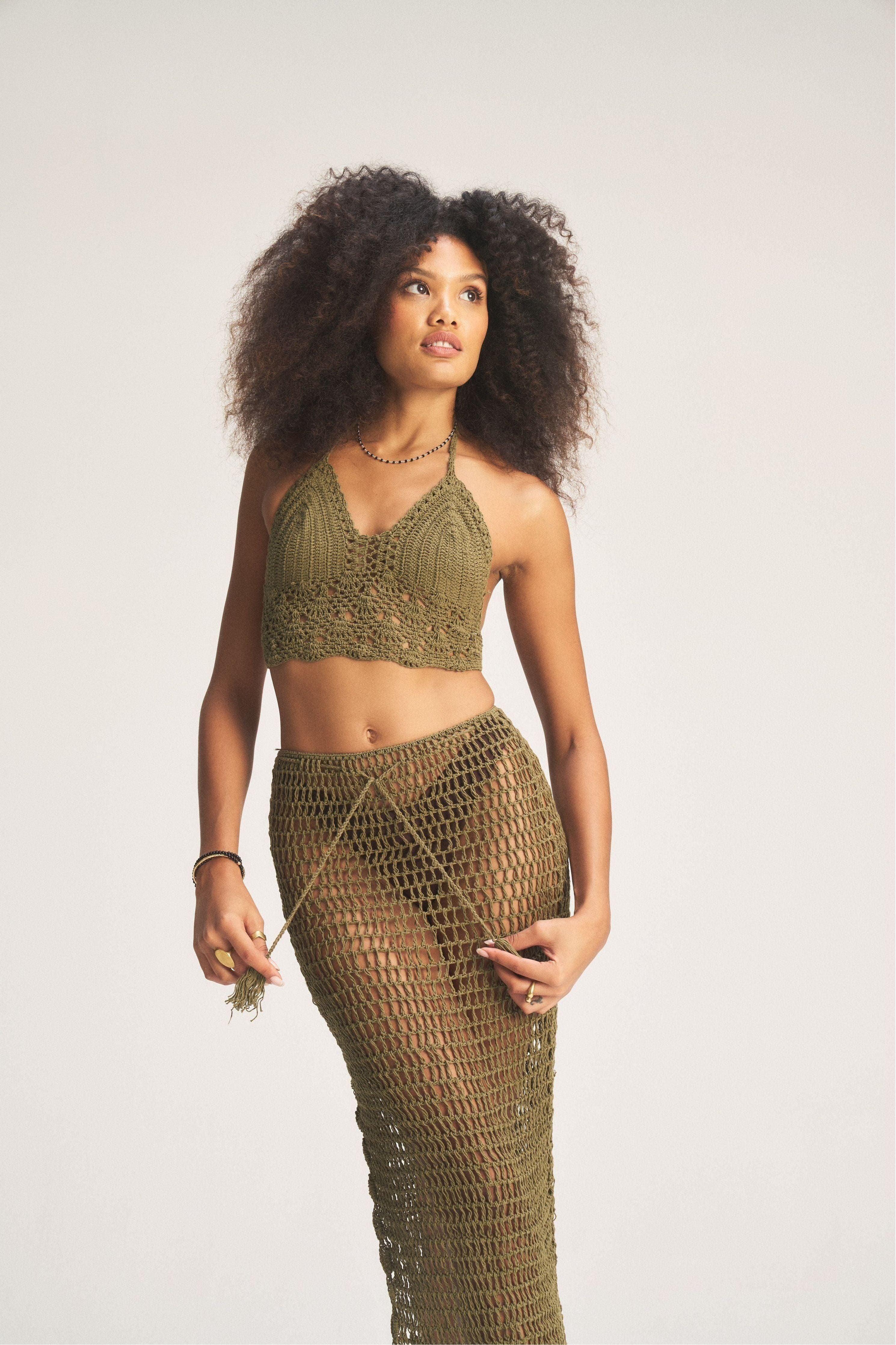 Crochet Midi Skirt - Olive