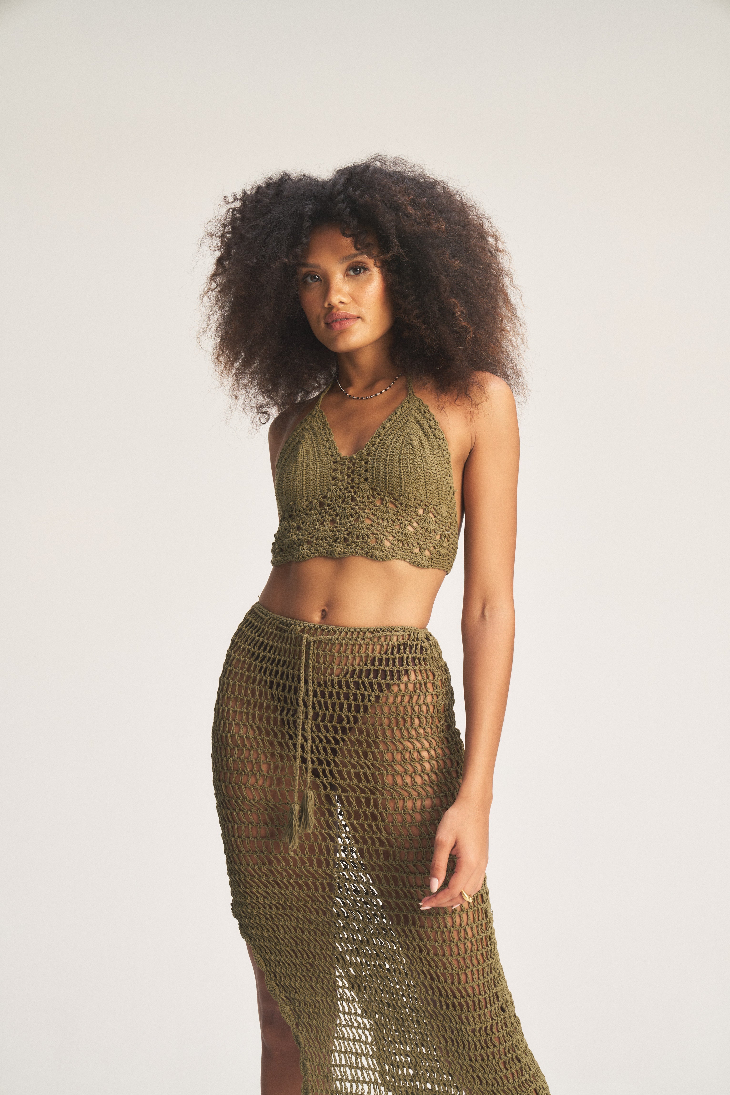 Crochet Midi Skirt - Olive