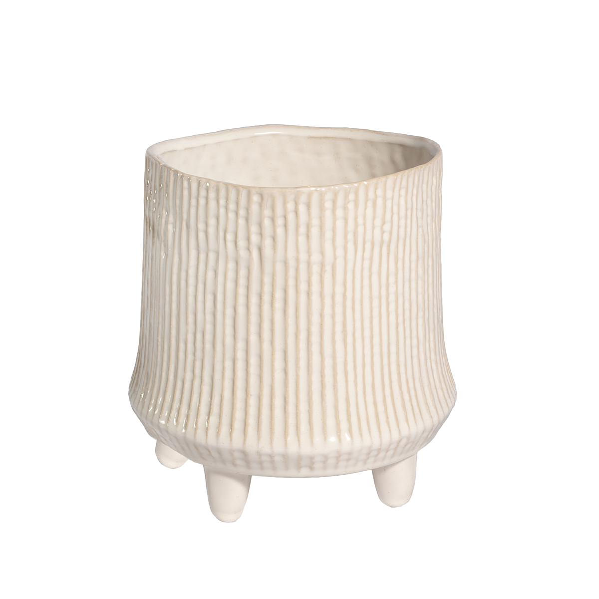 Ceramic Ribbed White Planter