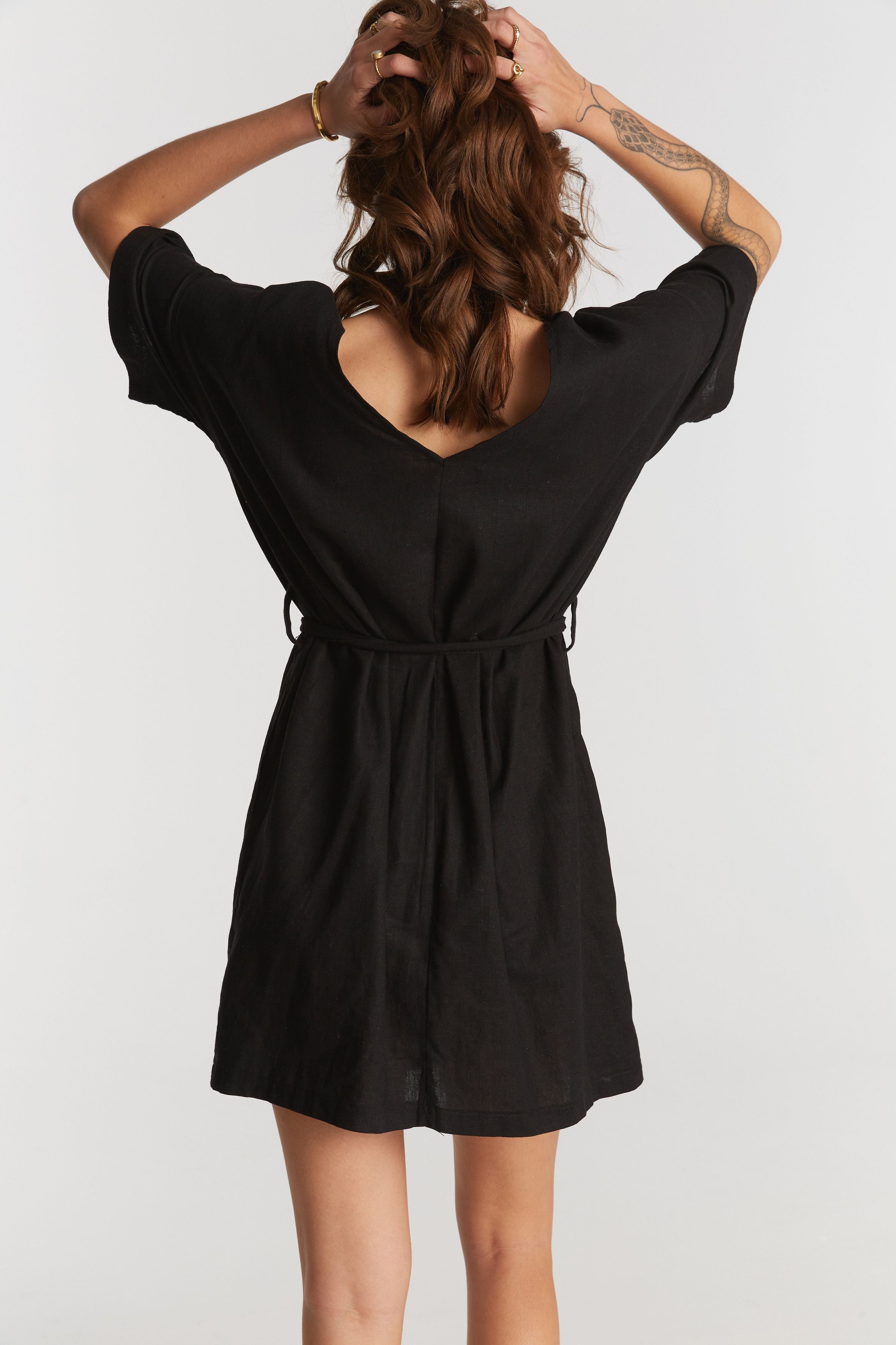 Tara linen tie back dress