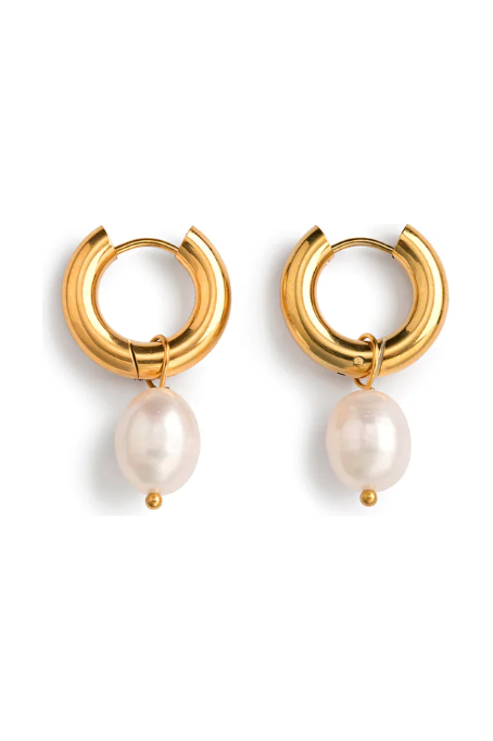 Waterproof pearl drop hoops