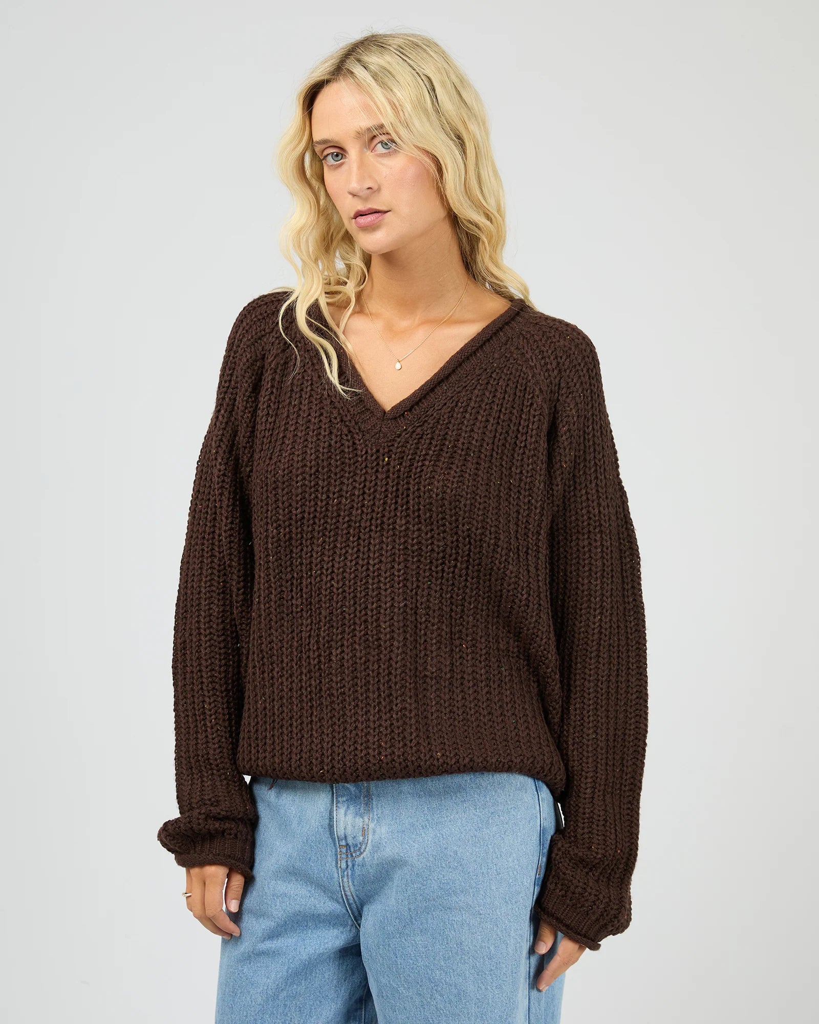 Hali V Neck Knit - Brown