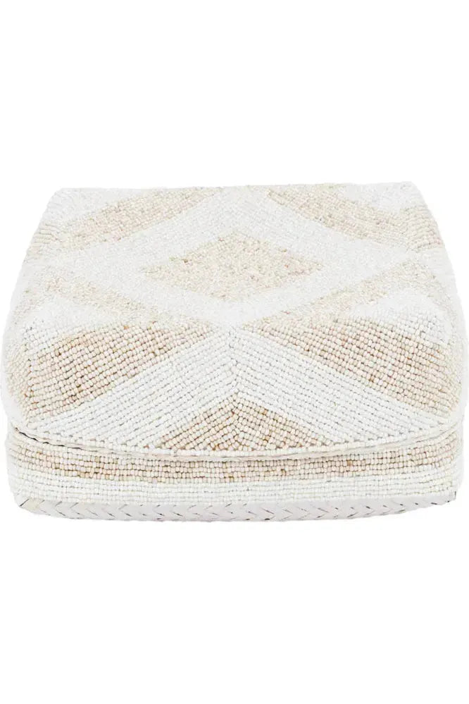 Tribal Beaded Box - White Natural