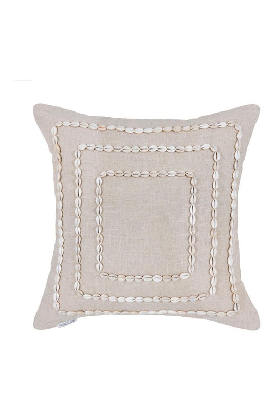 Cowrie shell linen cushion