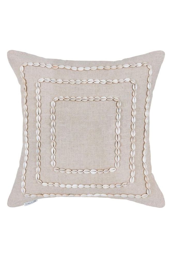 Cowrie shell linen cushion