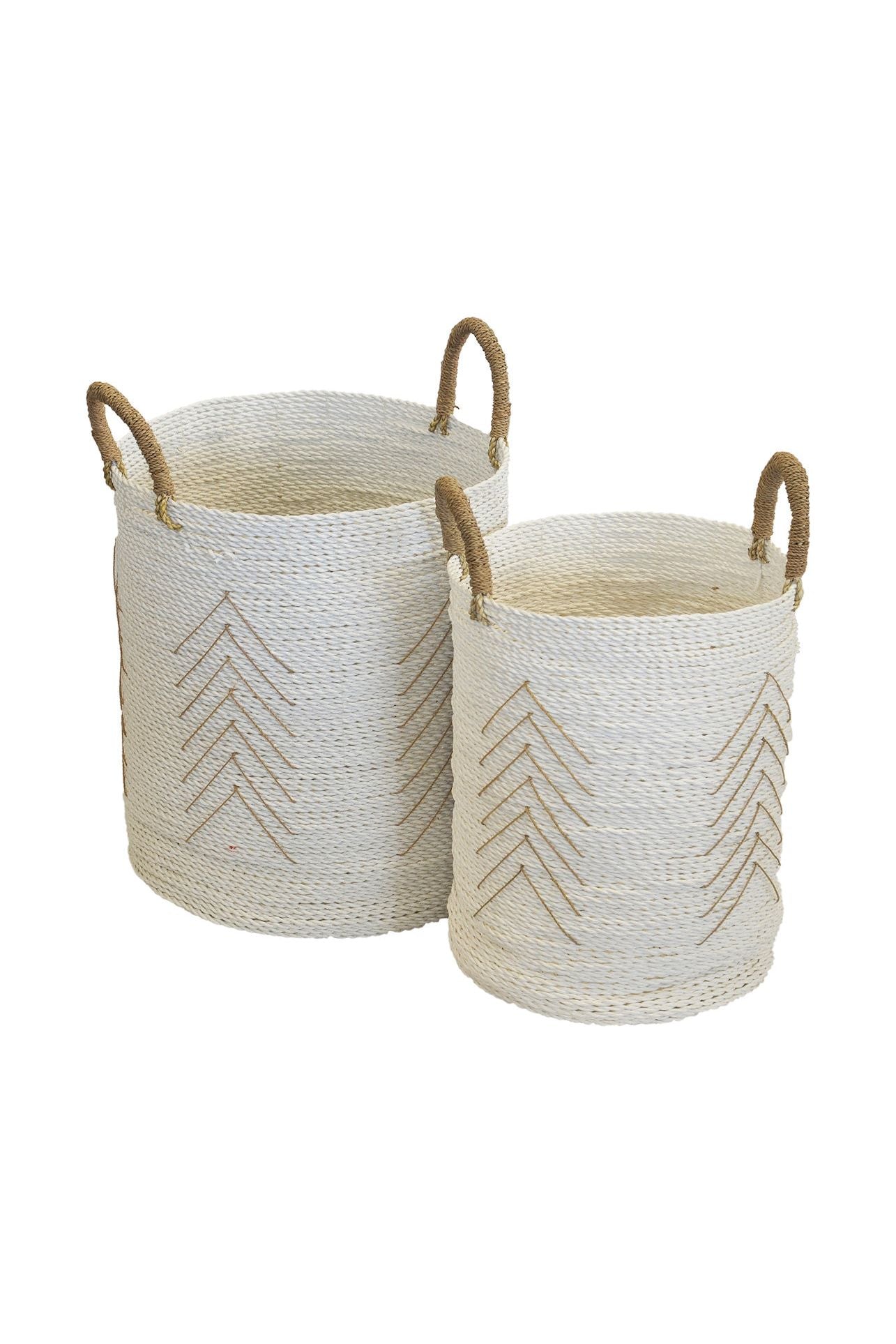 Basket round white with natural chevron