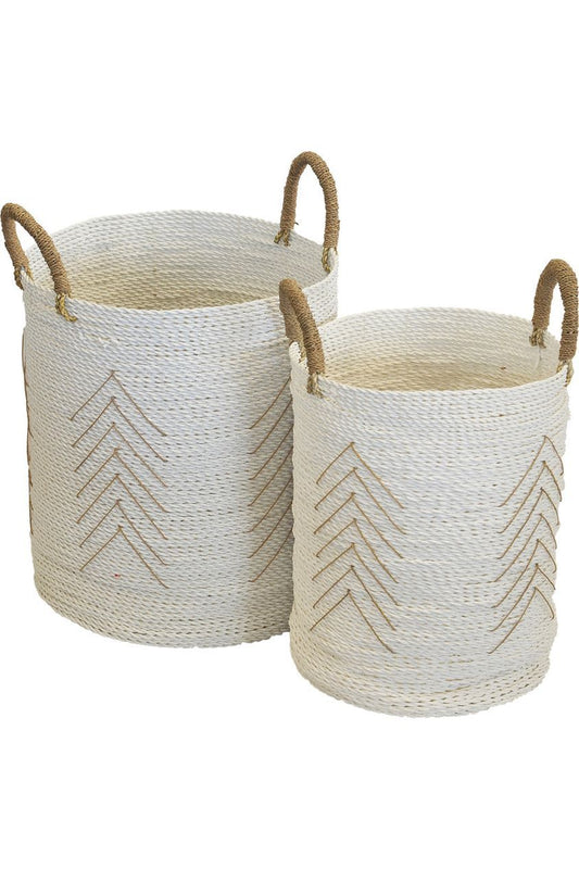 Basket round white with natural chevron