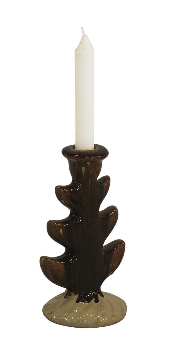 Brown Taper Candle holder - Ribbed