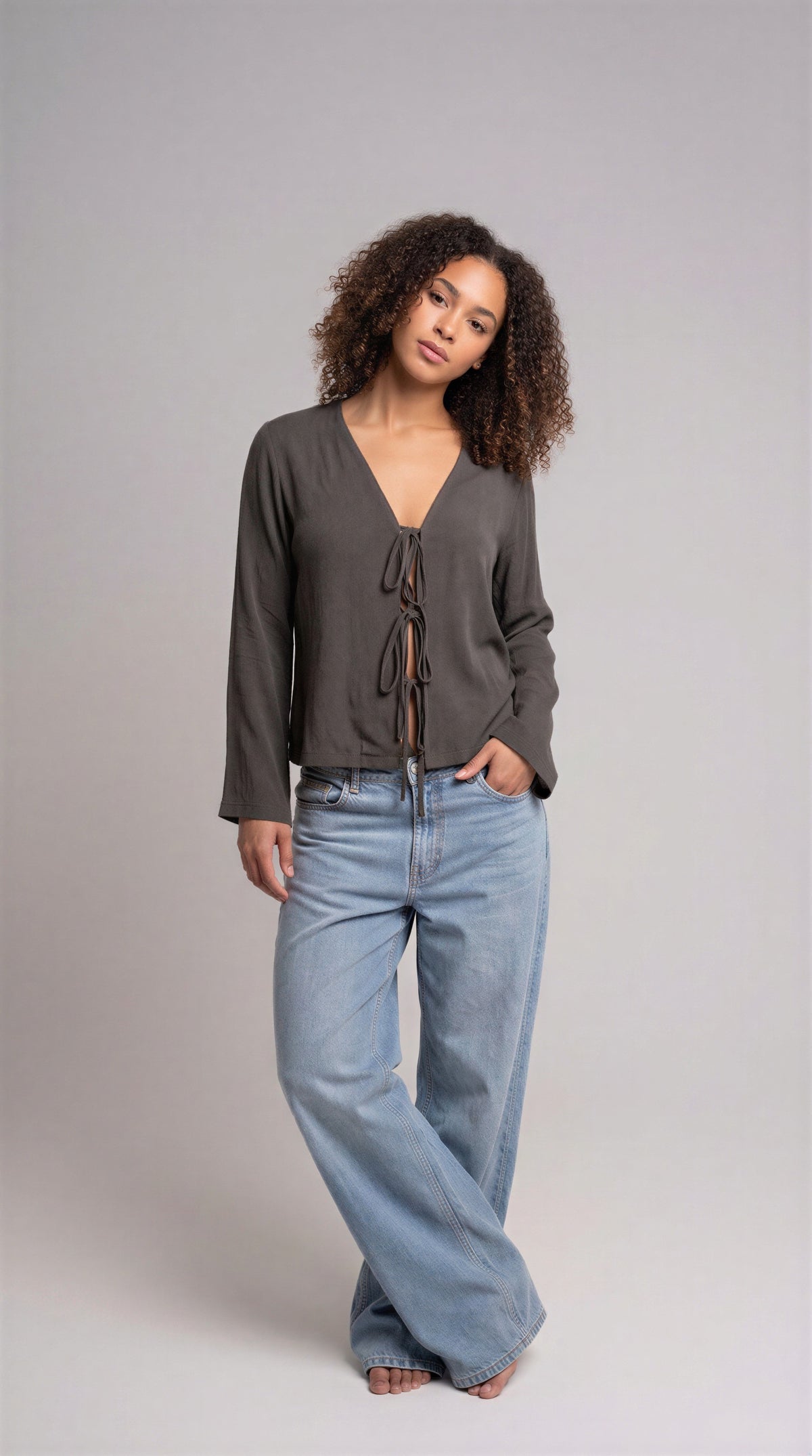 Long Sleeve Tie Top