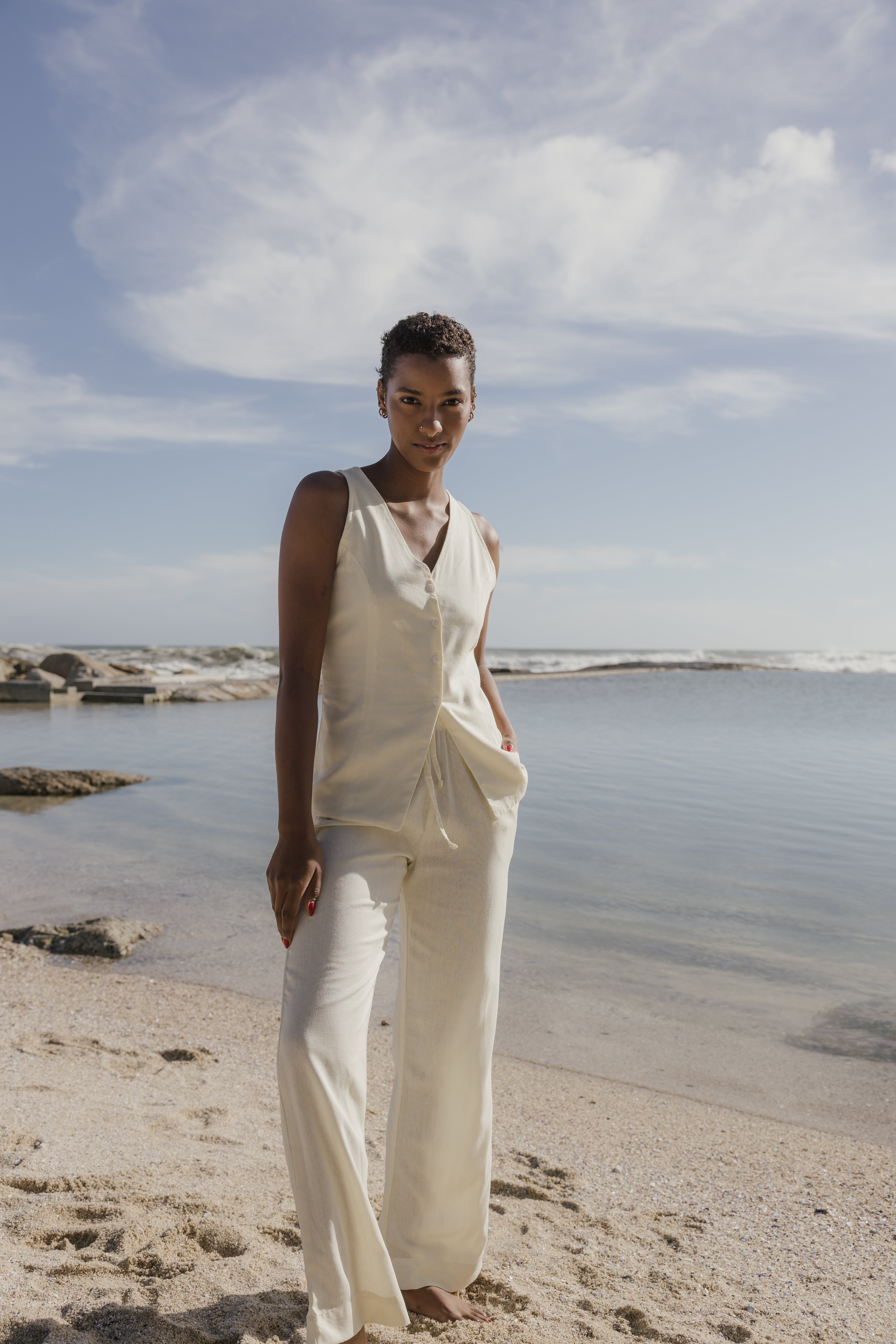 Corfu Linen Waistcoat - Lemon