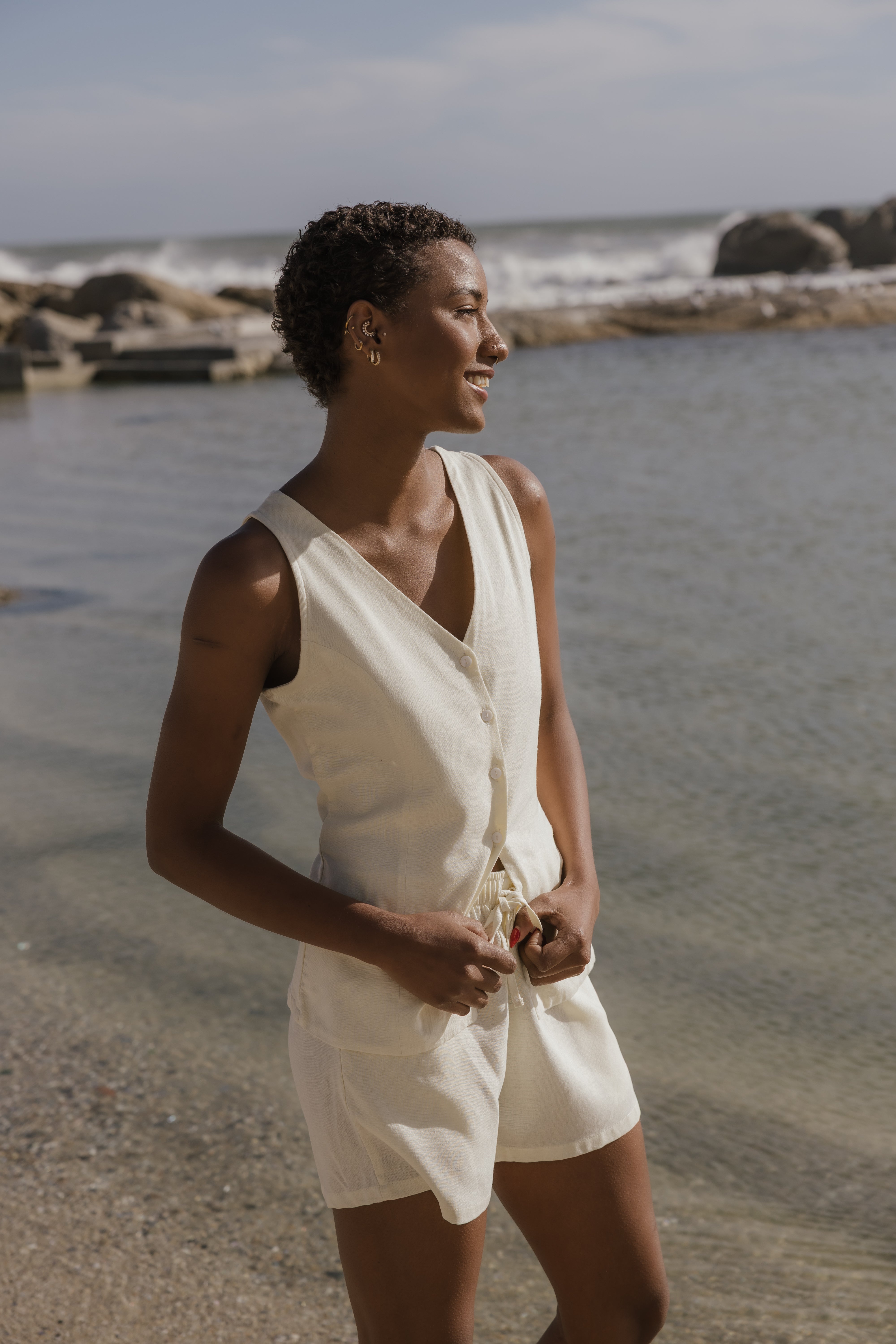 Corfu Linen Waistcoat - Lemon