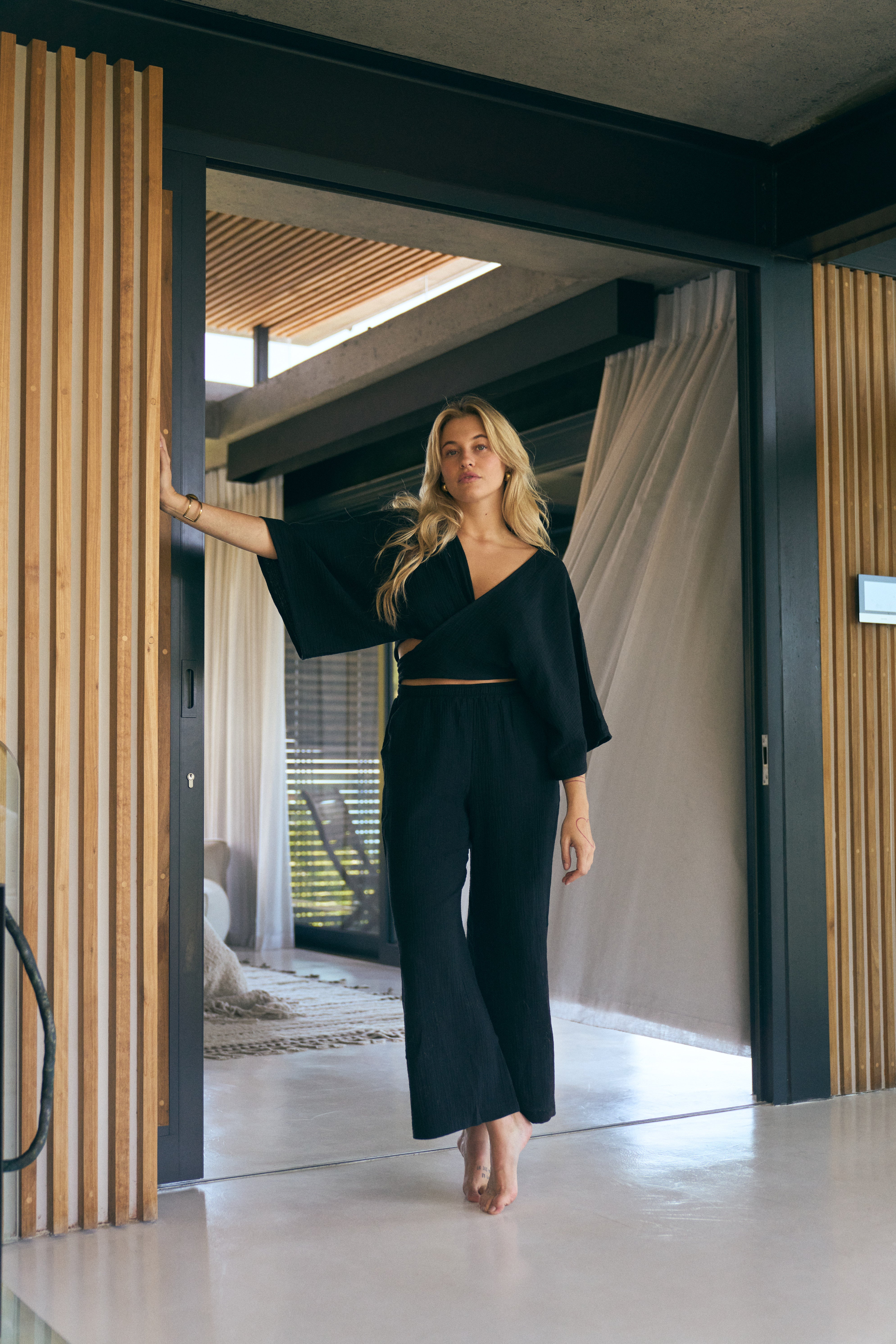 Kaia Wrap  Tie Top - Black