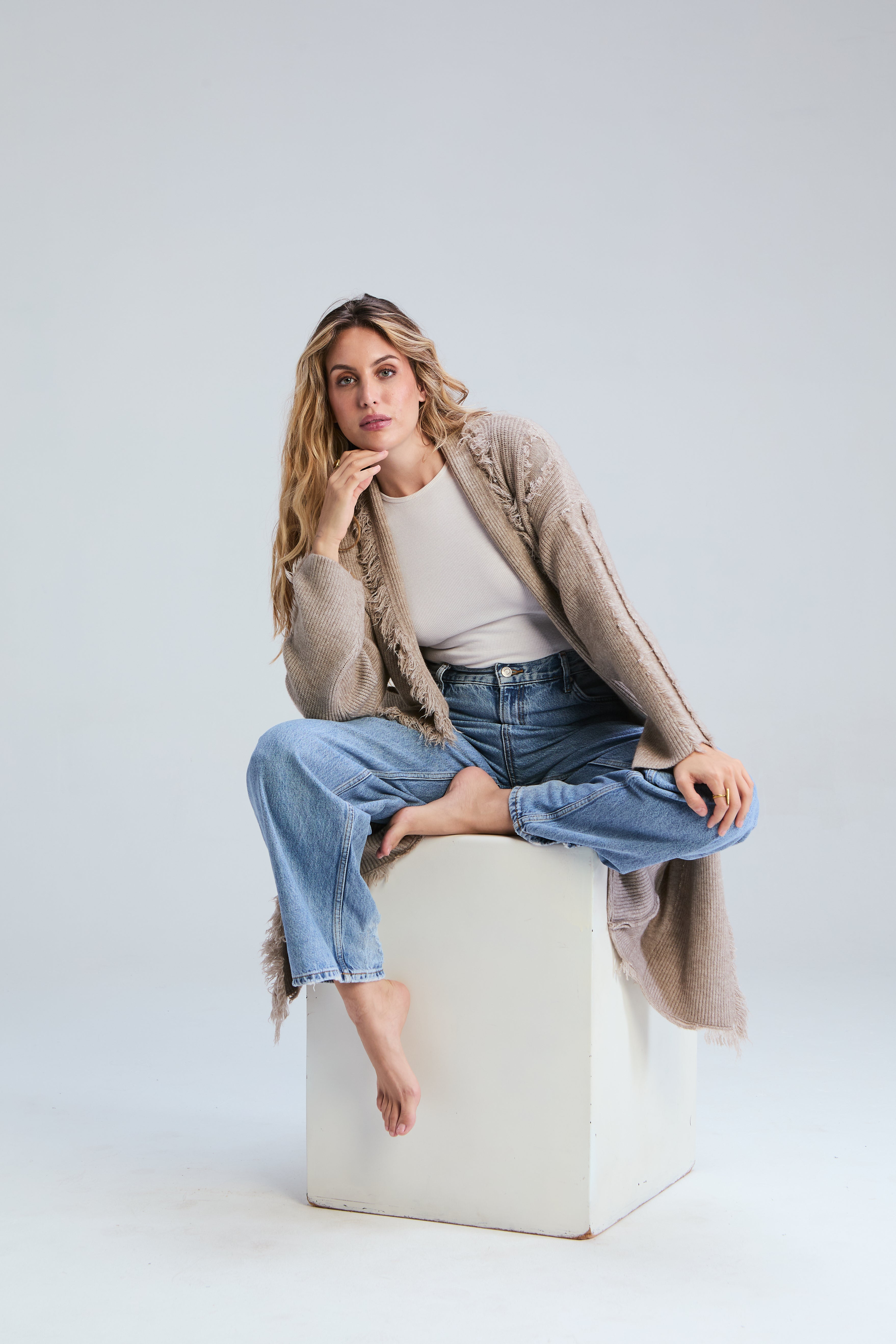 Sorrento Fringed Cardigan - Oatmeal