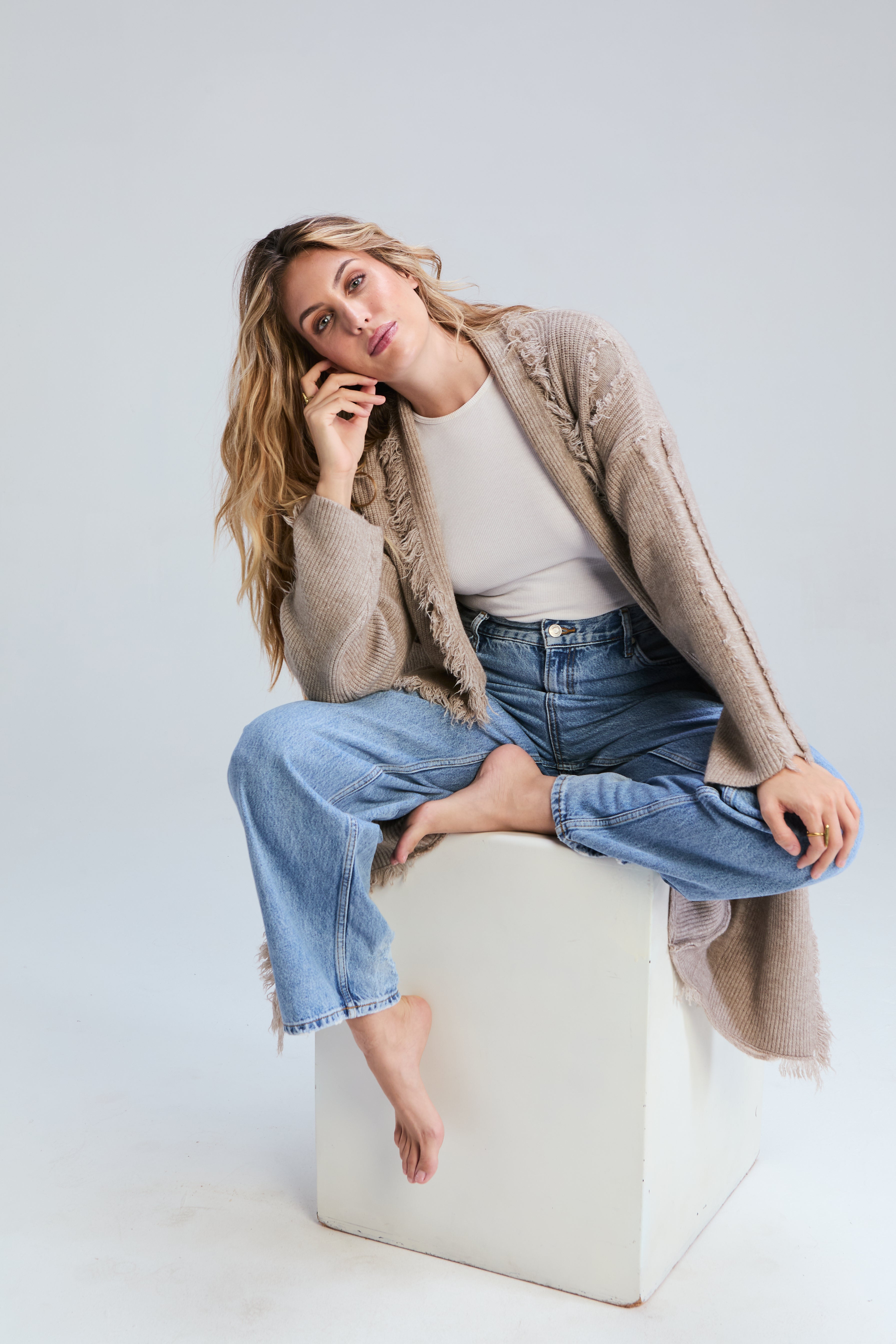 Sorrento Fringed Cardigan - Oatmeal