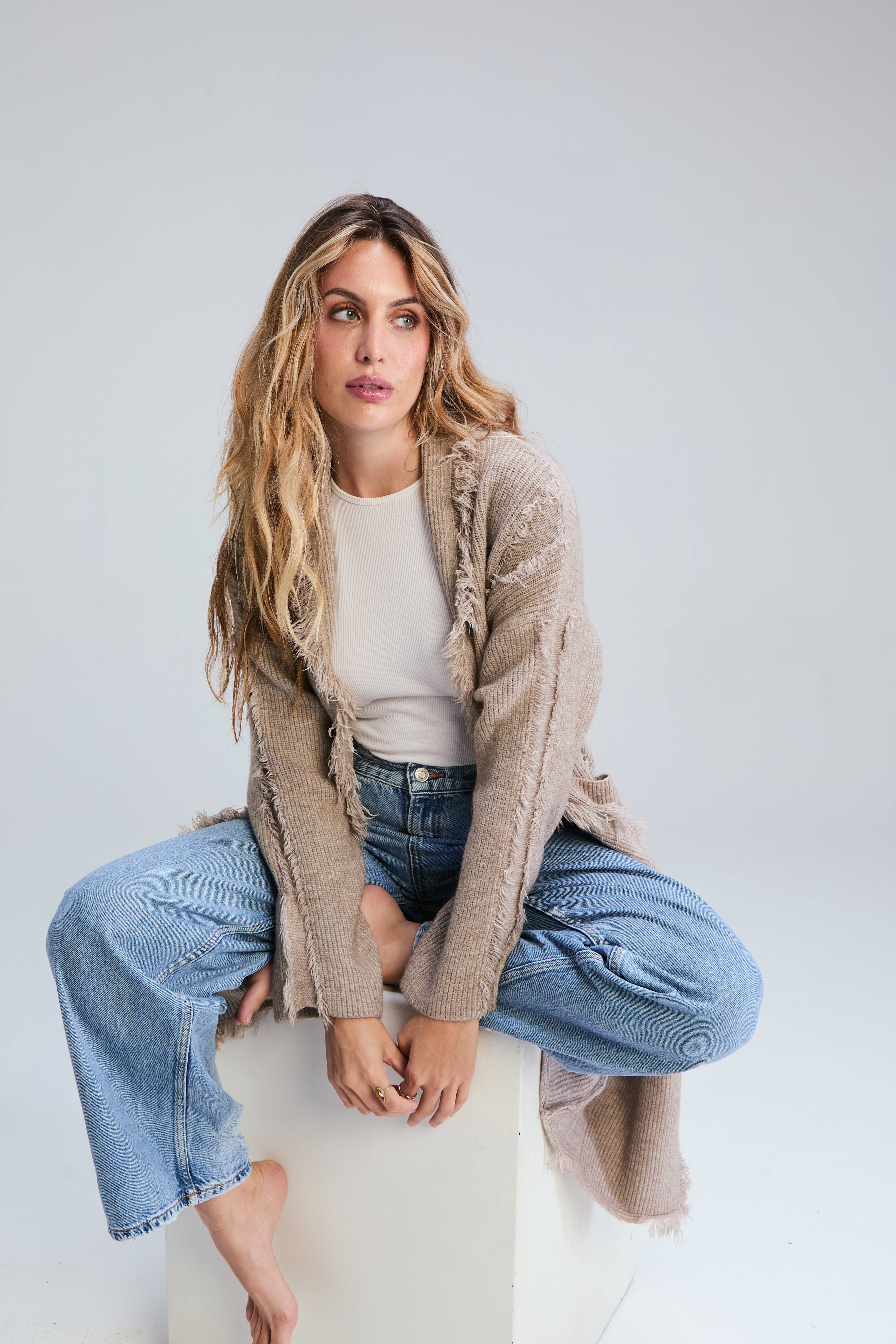 Sorrento Fringed Cardigan - Oatmeal