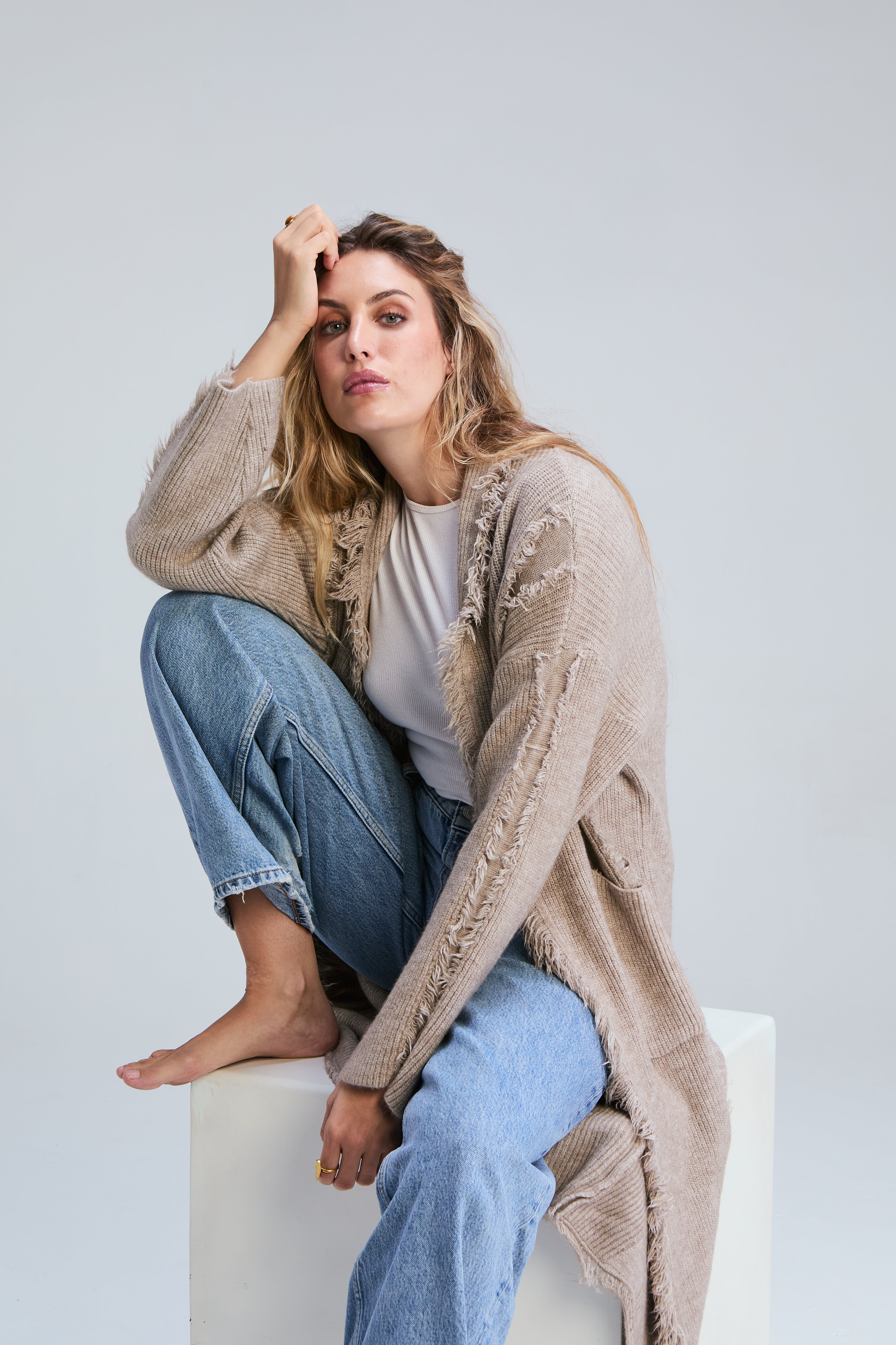 Sorrento Fringed Cardigan - Oatmeal