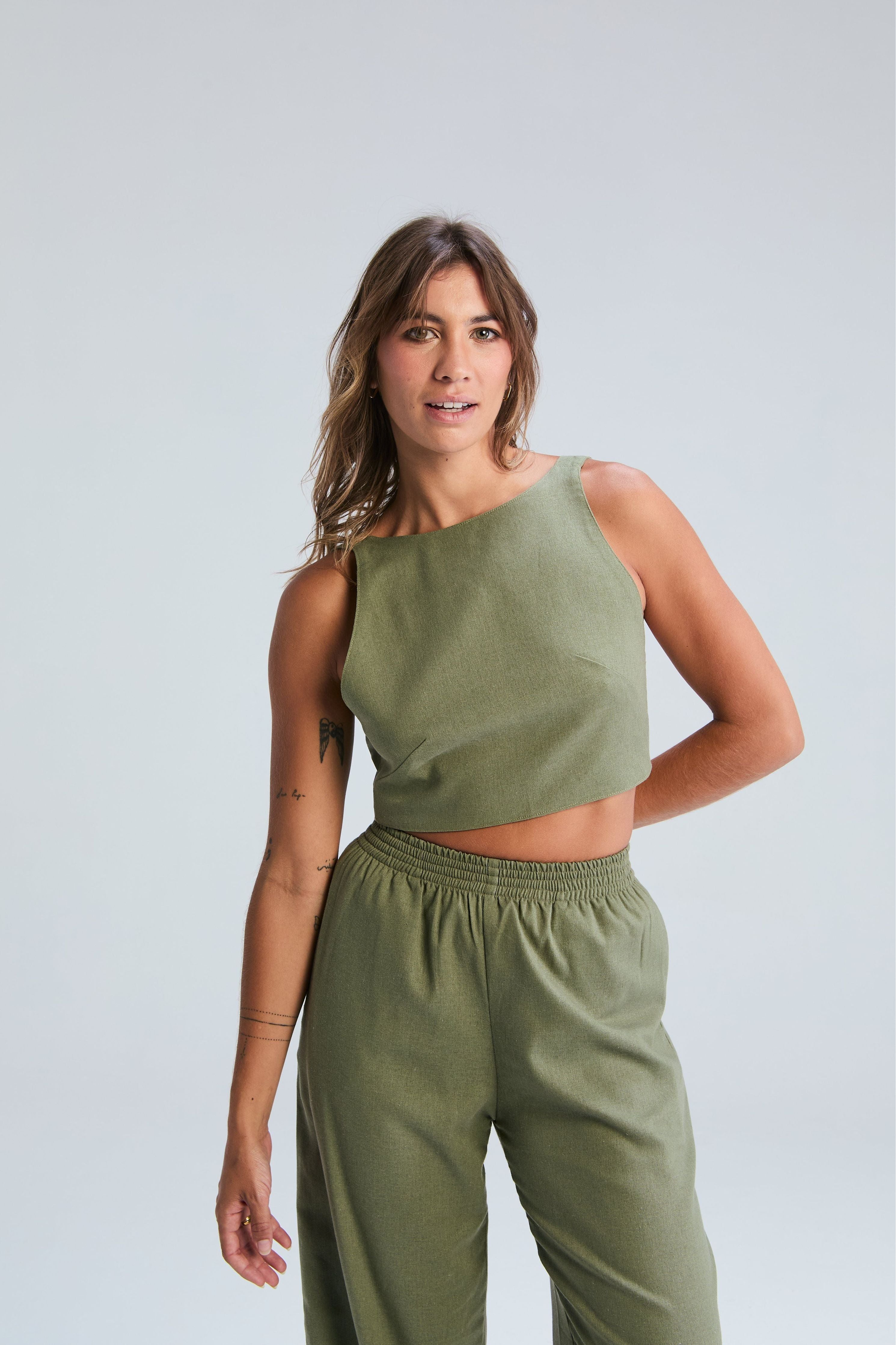 Holster Tie Back Top - Green Tea
