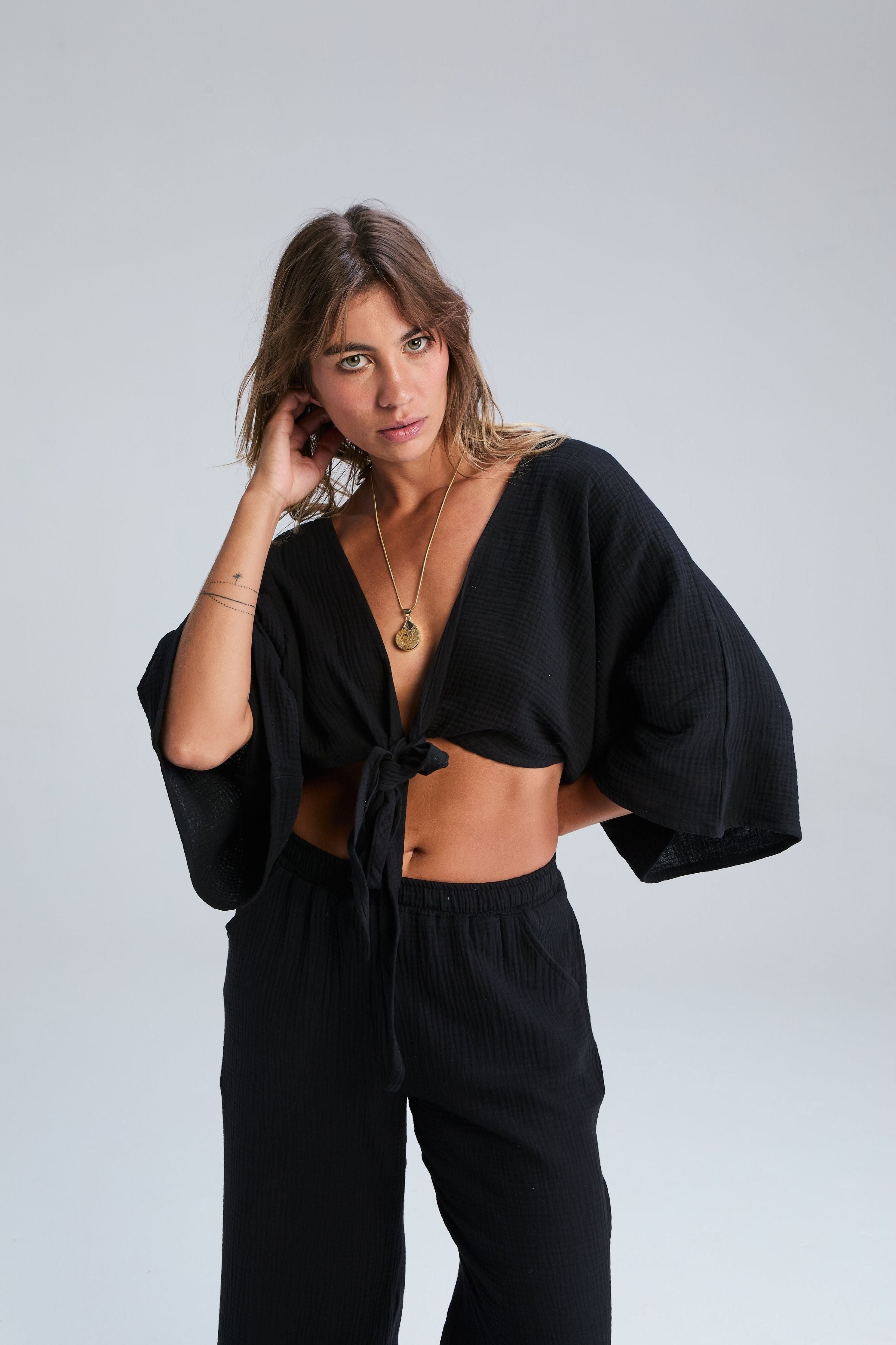 Kaia Wrap  Tie Top - Black