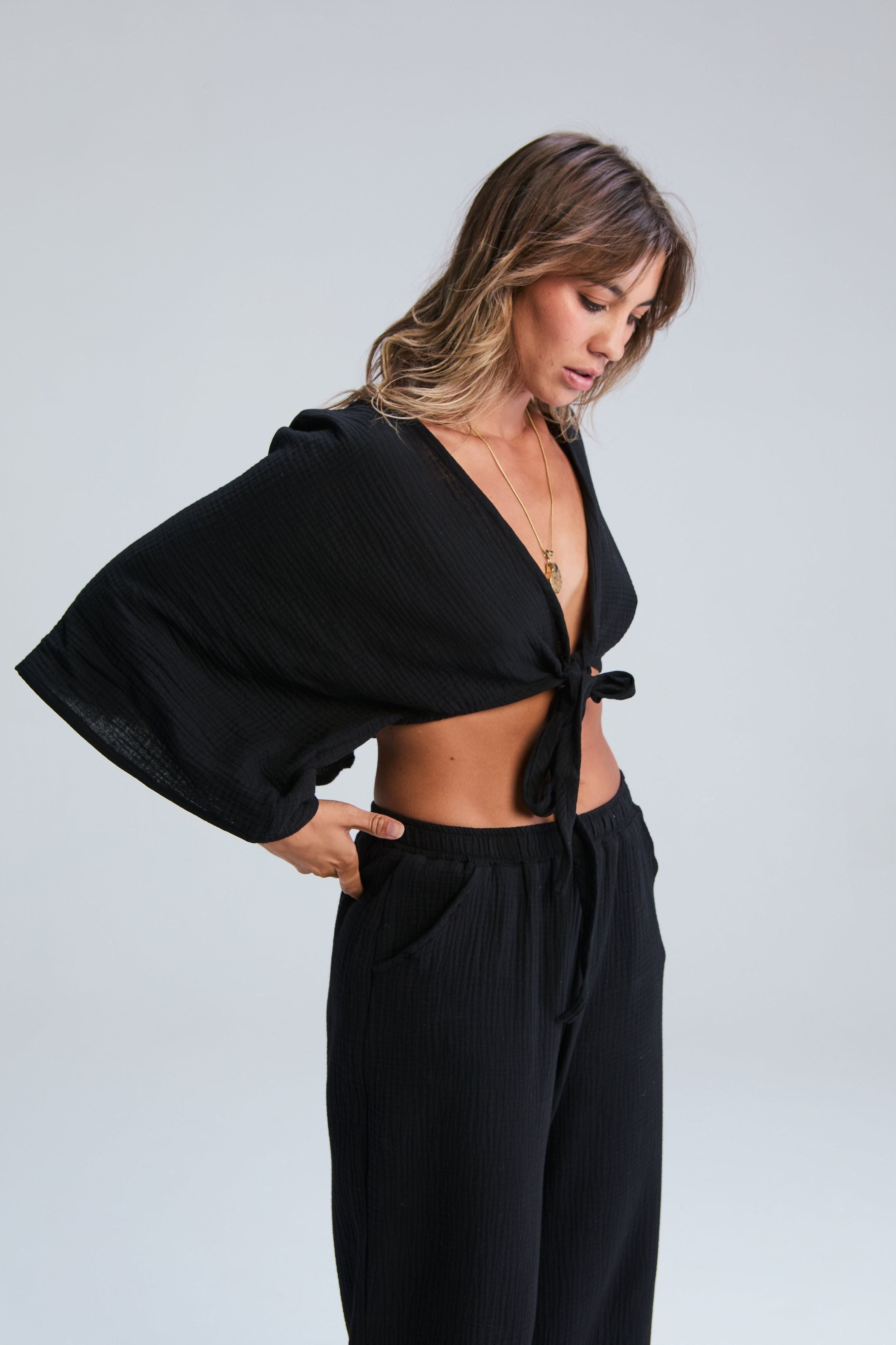 Kaia Wrap  Tie Top - Black