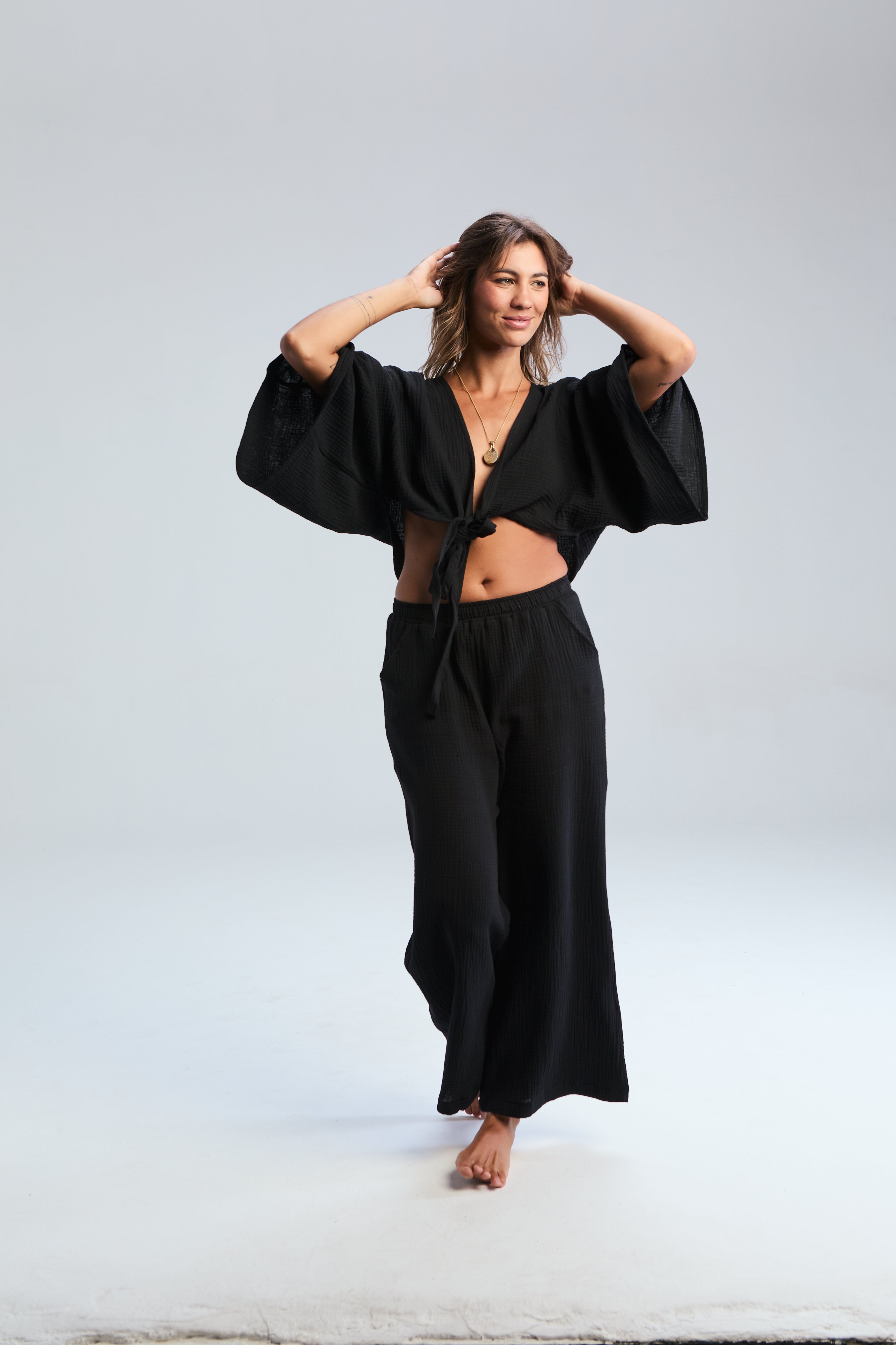 Kaia Wrap  Tie Top - Black