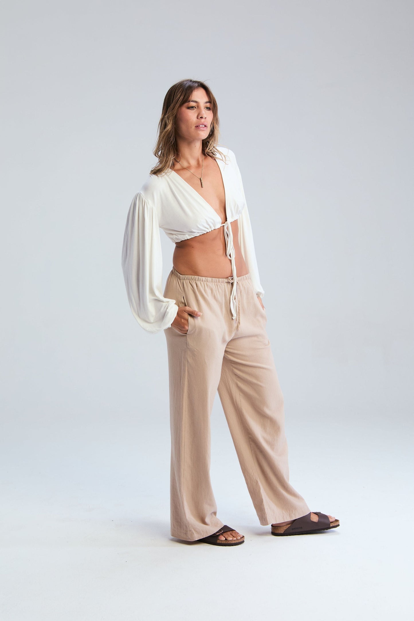 Dallas Drawstring Tie Top - Ivory